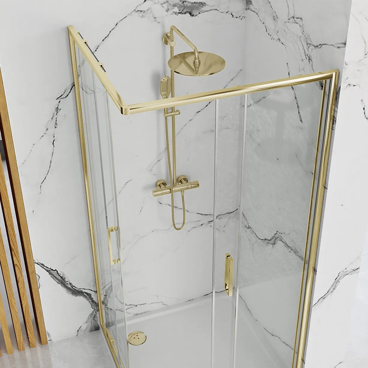 Душ кабина Rea Punto 80x100 Gold - златен алуминиев профил, магнитни уплътнения, 190 см височина, онлайн магазин за обзавеждане за бани KERANOVA