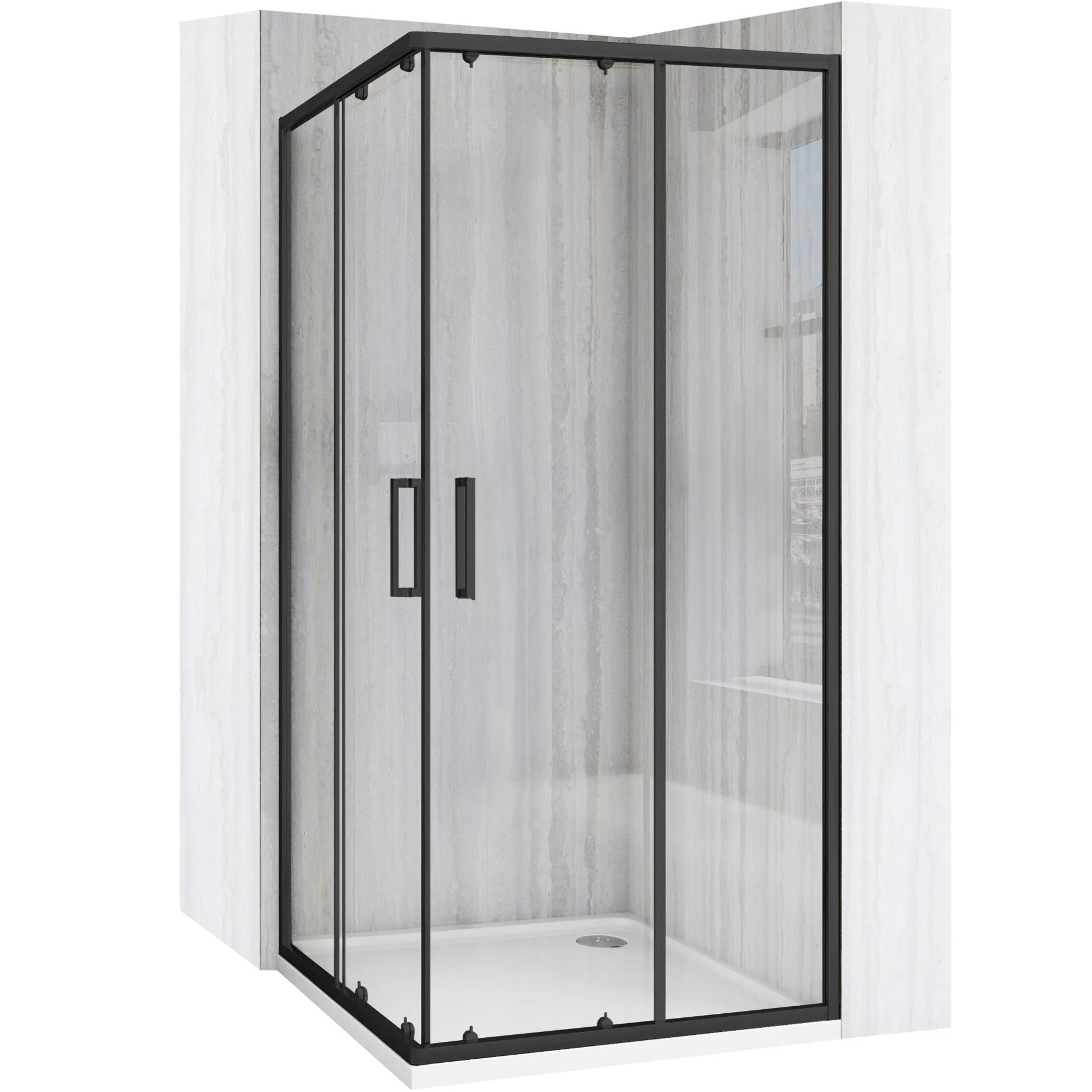 Душ кабина Rea City Black 90x90 квадратна с черни алуминиеви профили, 190 см височина, магнитни уплътнения - KERANOVA онлайн магазин