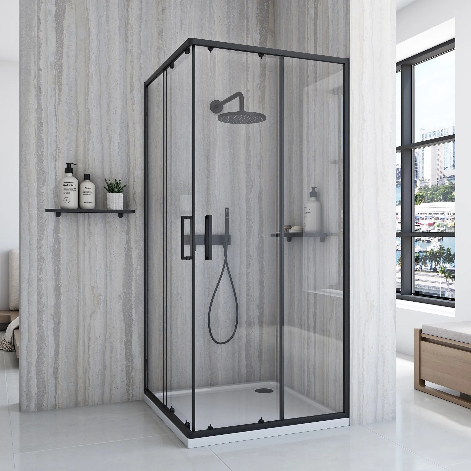 Душ кабина Rea City Black 80x80 с черни алуминиеви профили, магнитни уплътнения и височина 190 см - онлайн магазин KERANOVA
