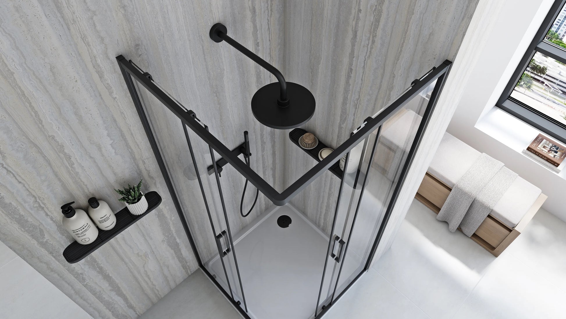 Душ кабина Rea City Black 80x80 - черна квадратна кабина 80x80 с магн. уплътнения, 190 см височина, закалени 4/5 мм стъкла, KERANOVA онлайн магазин