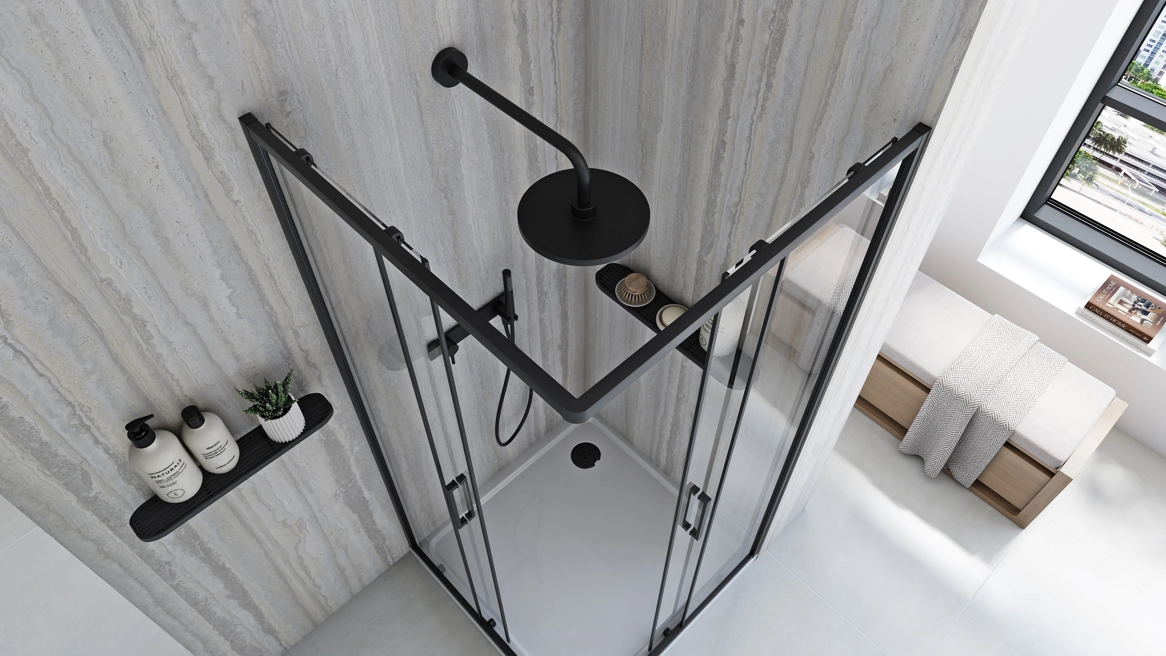 Душ кабина Rea City Black 90x90 черна квадратна 90x90 с магнитни уплътнения и алуминиев профил онлайн магазин KERANOVA
