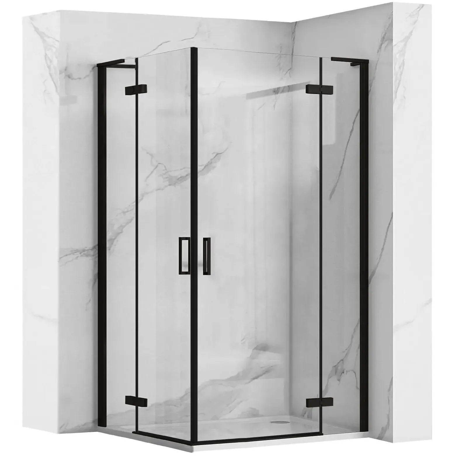 Душ кабина Rea Hugo Double Black 80x80 в черен мат, квадратна с магнитни уплътнения и антикалк покритие - онлайн магазин KERANOVA
