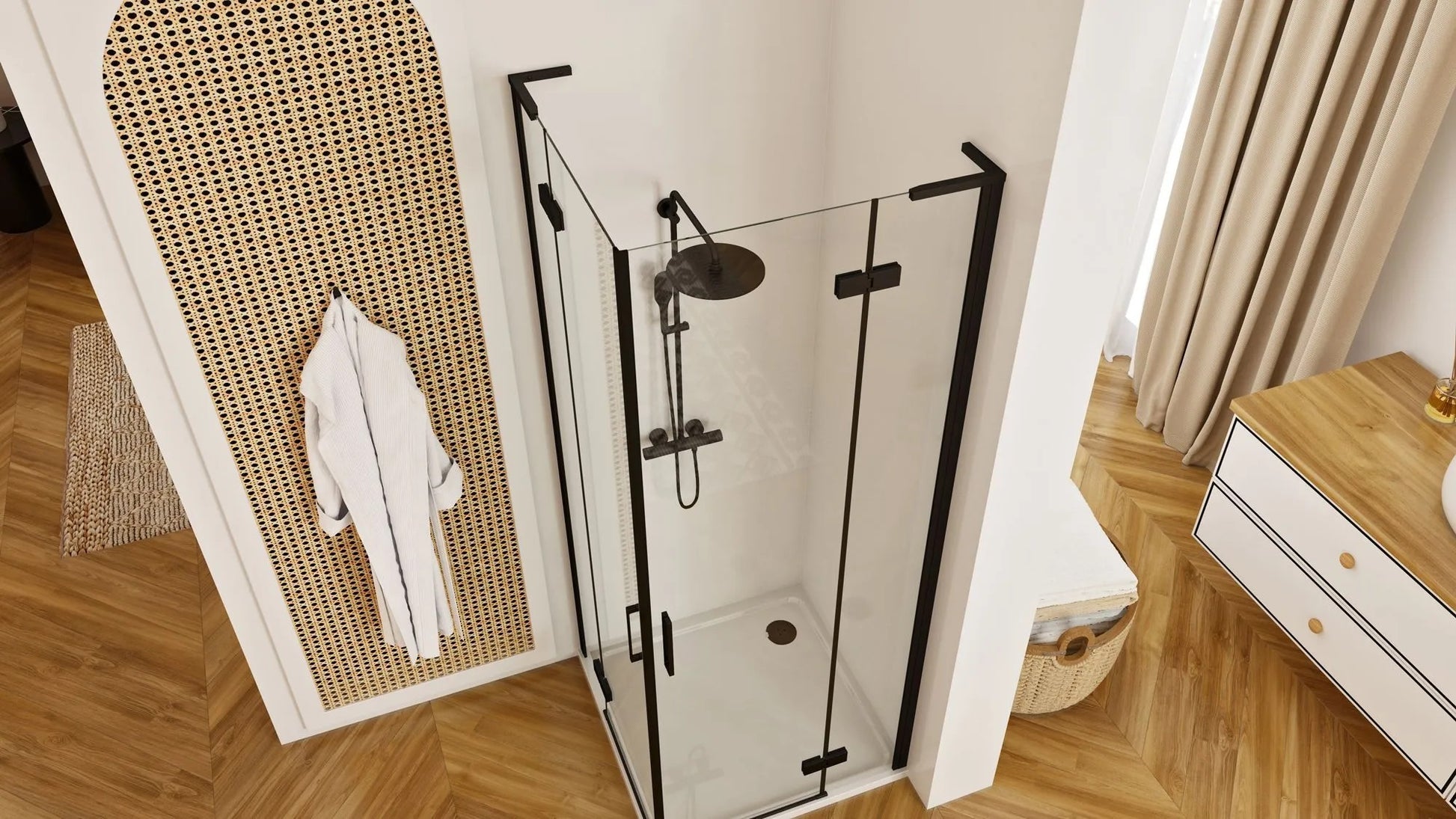 Душ кабина Rea Hugo Double Black 80x80 с черен мат обков, магнитни уплътнения, антикалк стъкла, височина 200 см — KERANOVA онлайн магазин