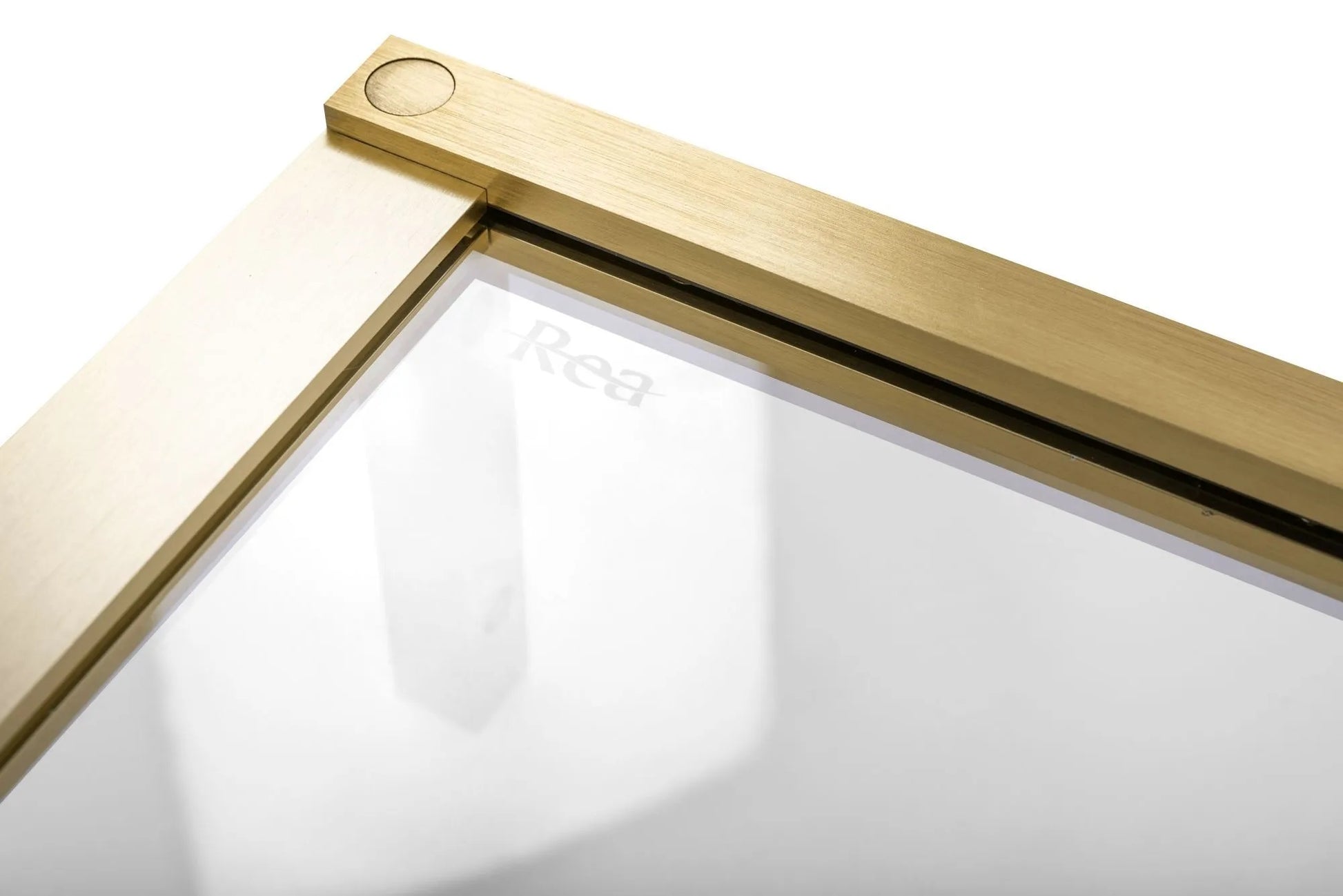 Душ кабина Rea Hugo Gold Brush 90x90 - детайл златен обков brushed gold, закалено стъкло с антикалк покритие, KERANOVA онлайн магазин