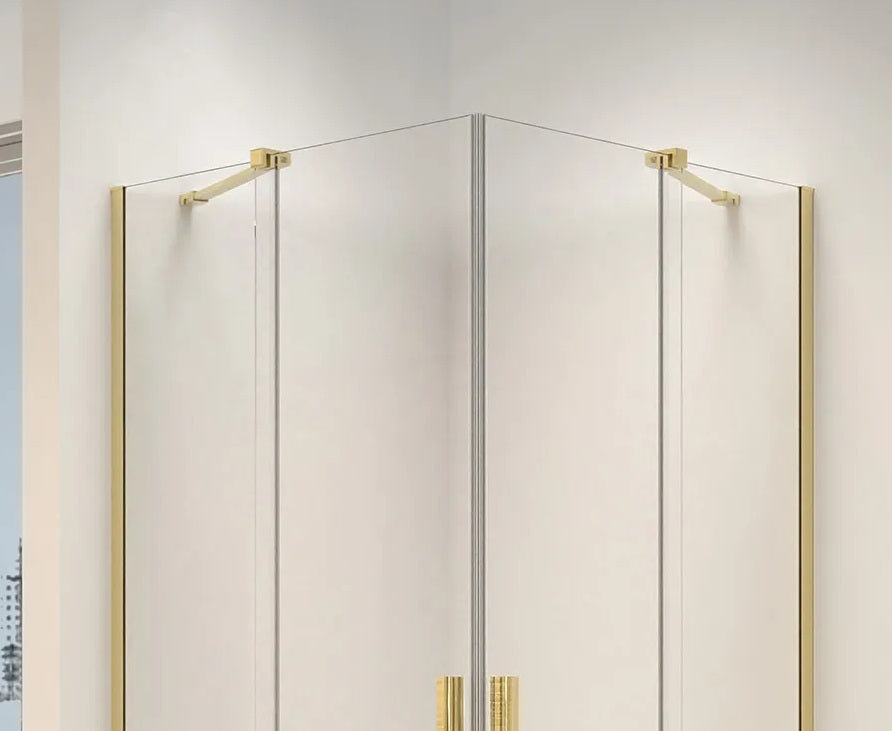 Душ кабина Rea Montana Double Brushed Gold 90x90 - квадратна 90x90, 6 мм закалено стъкло, драскано злато, AntiCalc, KERANOVA онлайн магазин