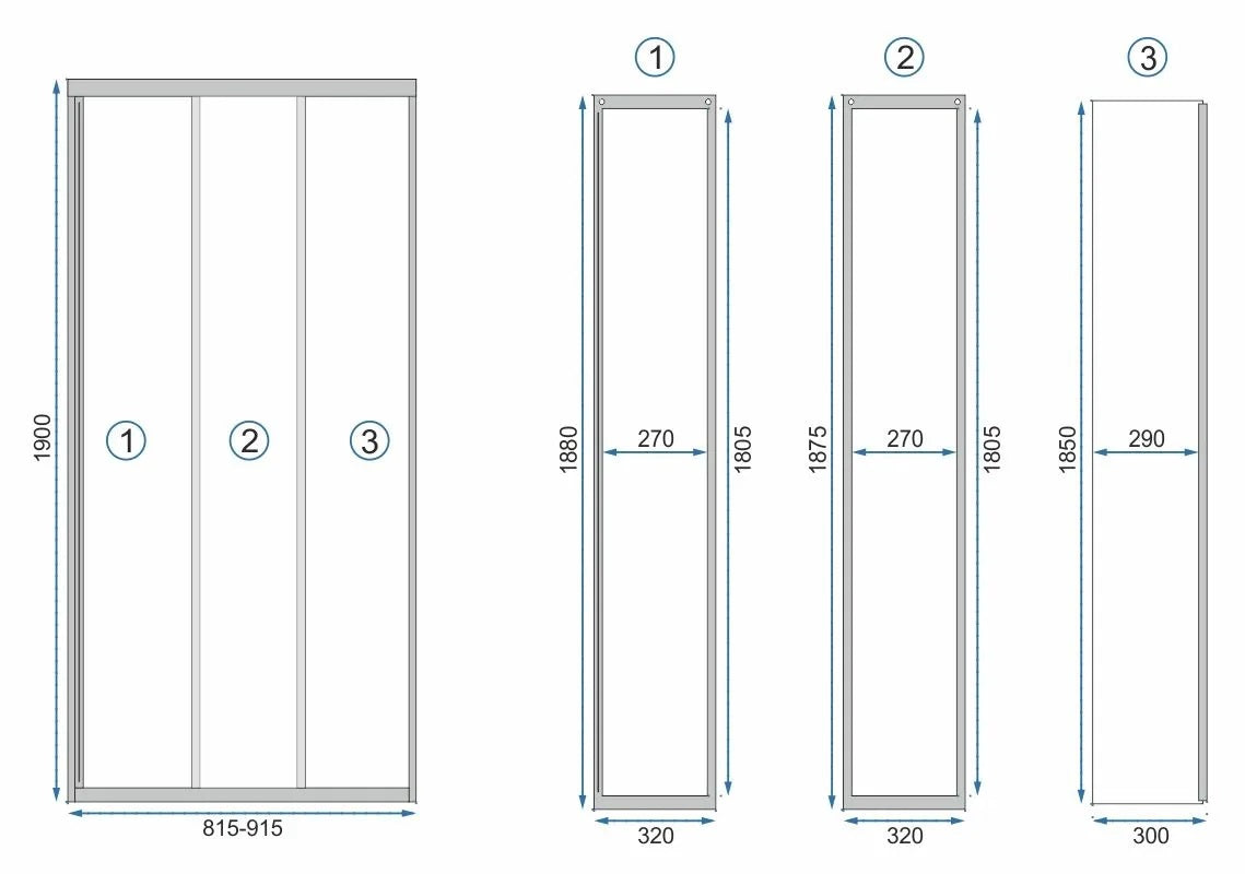 Alt Tag: Alex Black 90 - 81,5-91,5 см. диаграма на стъклен параван за баня с две плъзгащи и една статична част, KERANOVA