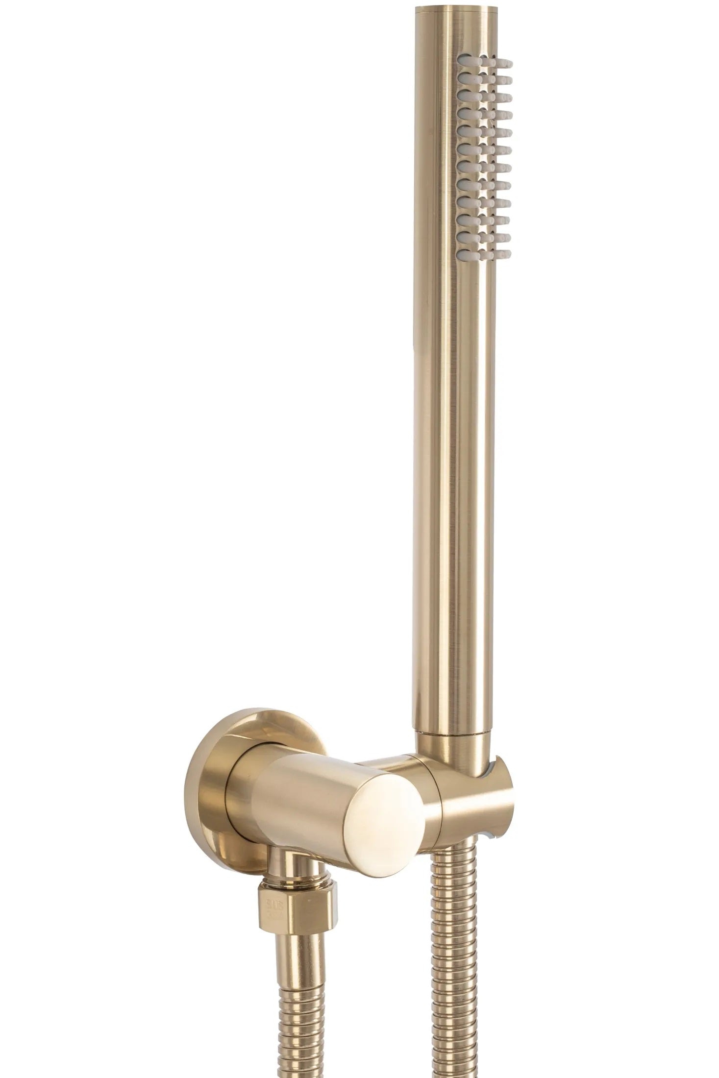 Комплект Clif Gold Brush - матирано злато ръчен душ и коляно златен мат PVD за онлайн магазин KERANOVA