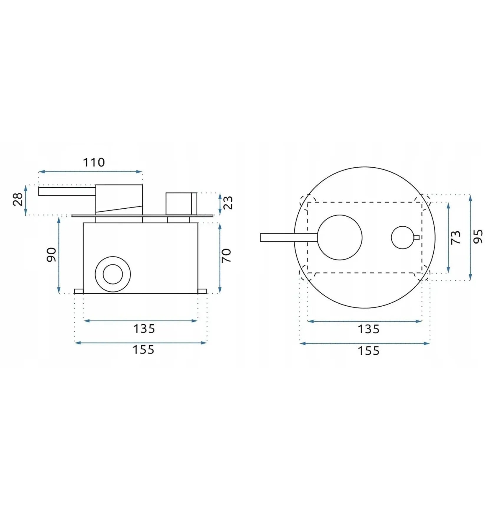 Вградена душ система Lungo Grip Brushed Gold Box - REA технически чертеж с размери за монтаж, онлайн магазин за обзавеждане за бани KERANOVA