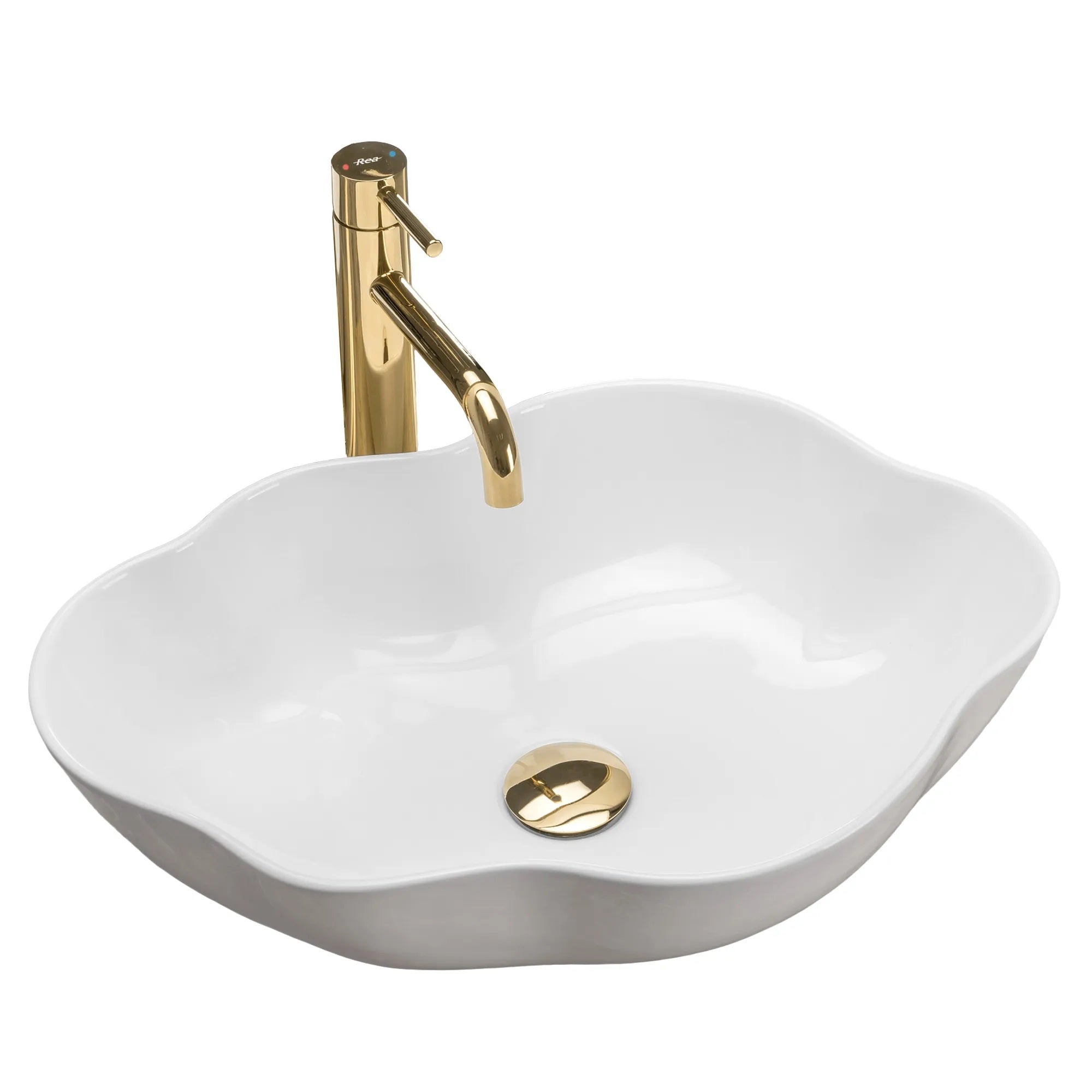 Умивалник за плот Pearl White 52х38 см. снежнобял дизайнерски умивалник за плот с форма на цвете, монтаж върху плот, онлайн магазин KERANOVA