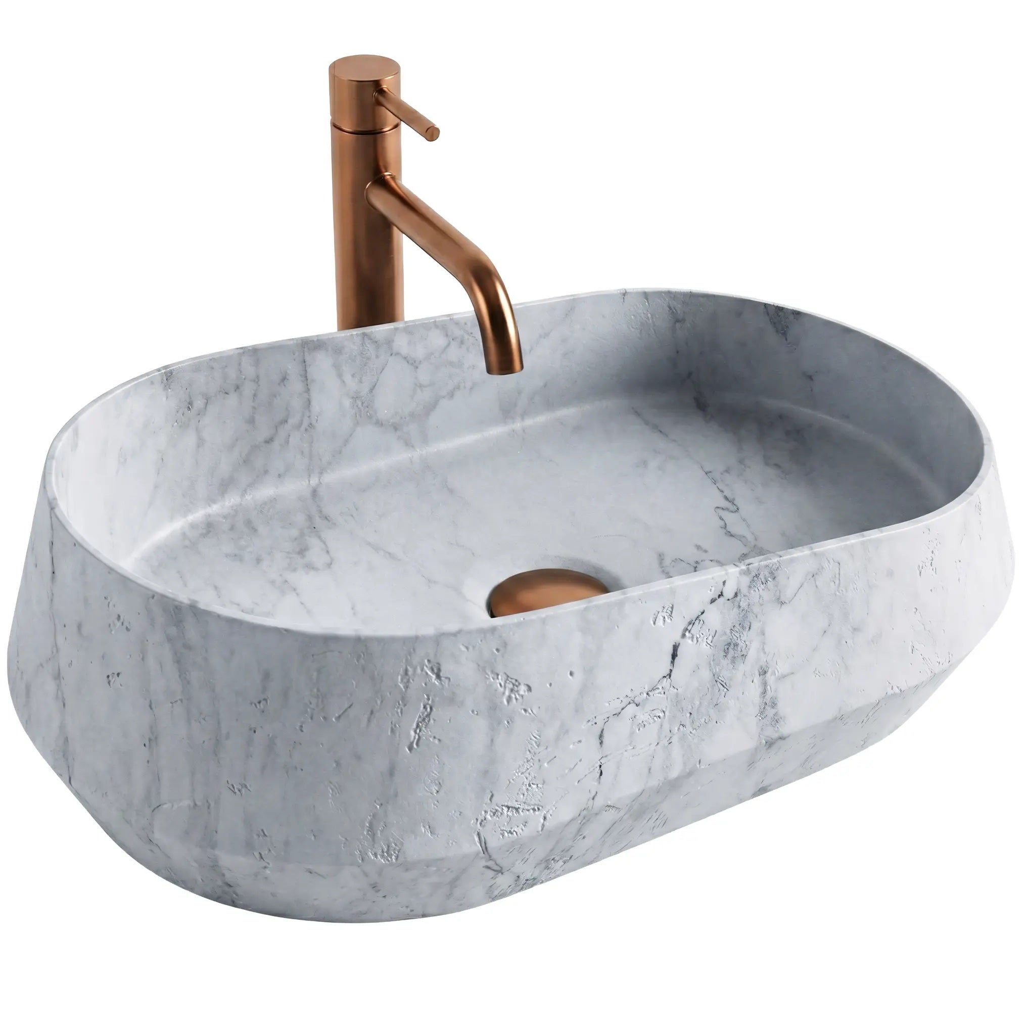 Умивалник за плот Zoe Venice 59х38 см. асиметрична мивка за баня от Artificial Stone, каменна текстура, мивки за баня