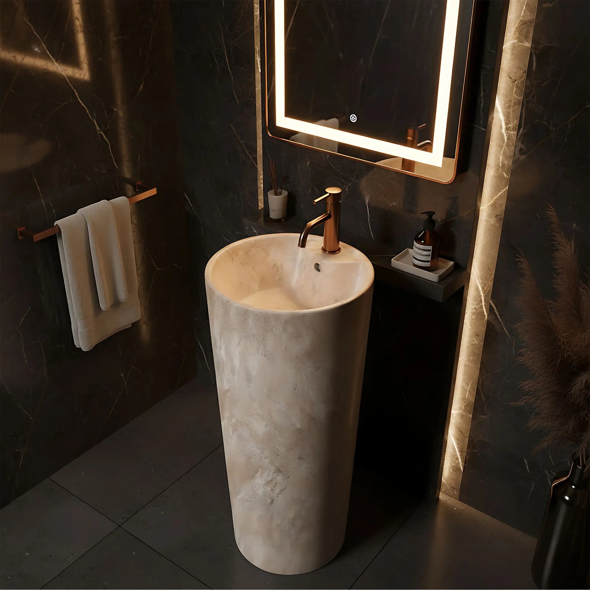 Alt Tag: Свободностояща мивка Blanka Savana Matt Marble Ф40 см. – мивка за баня от керамика, луксозни мивки за баня