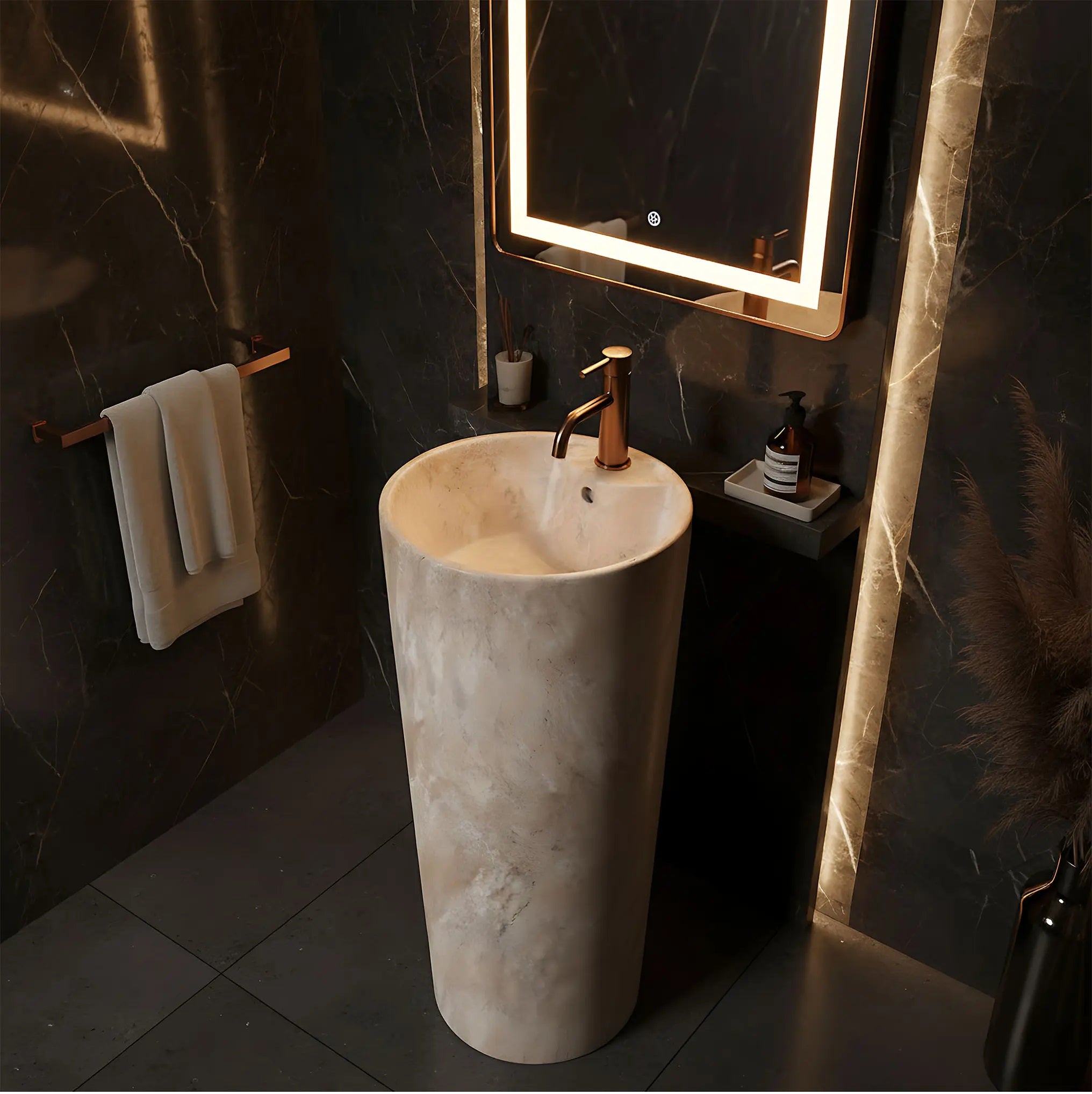 Alt Tag: Свободностояща мивка Blanka Savana Matt Marble Ф40 см. – мивка за баня от керамика, луксозни мивки за баня