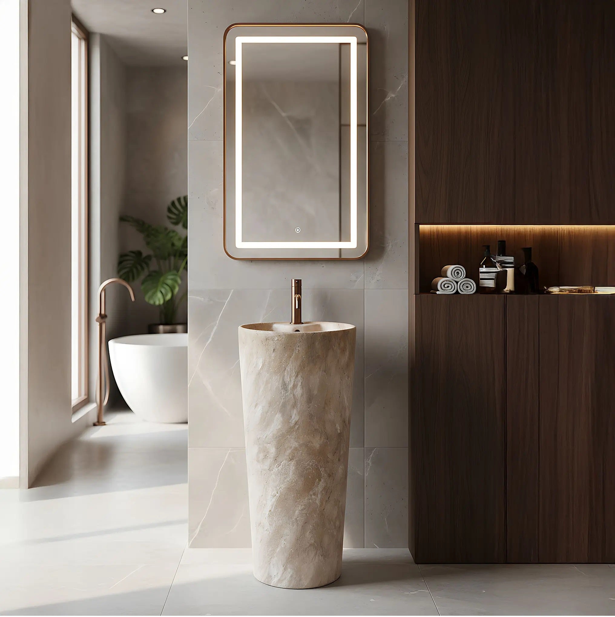 Свободностояща мивка Blanka Savana Matt Marble Ф40 см. луксозна мивка за баня, мивки за баня, смесител за баня, огледало за баня