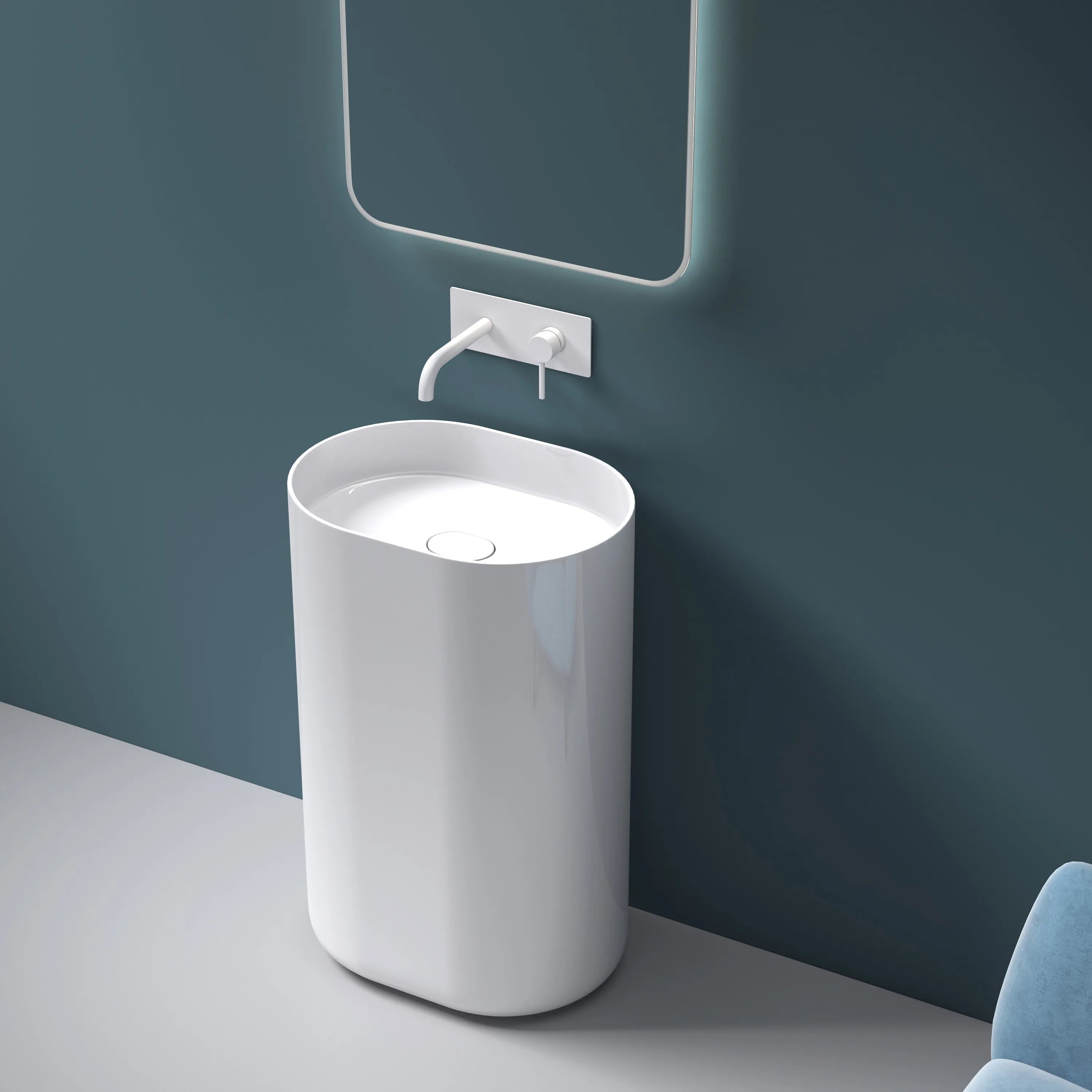 Свободностояща мивка Dolce 52х39 см. полимермраморна бяла мивка за баня Rea Dolce монолитна, онлайн магазин KERANOVA