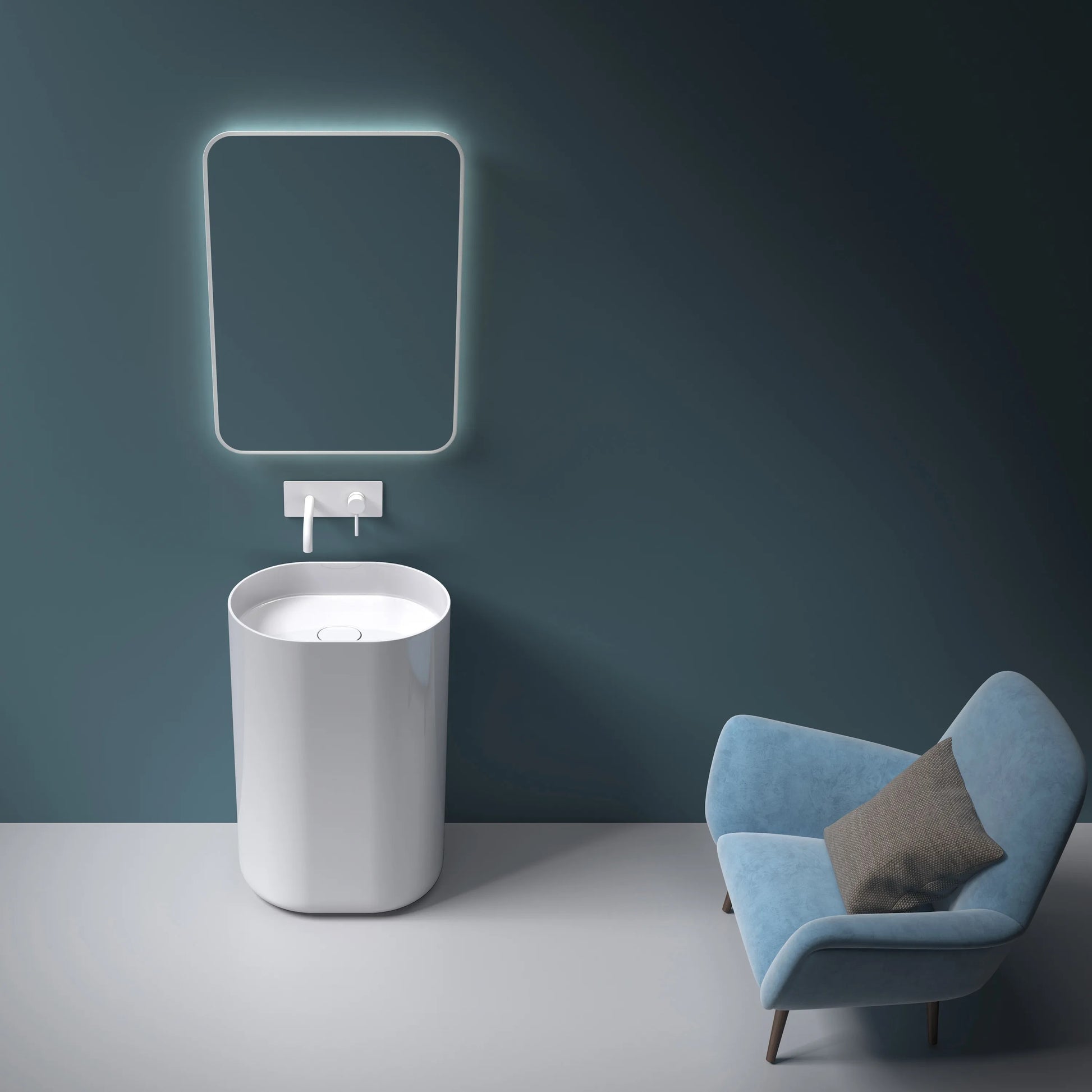 Свободностояща мивка Dolce 52х39 см. монолитна бяла полимермраморна мивка в модерна баня - онлайн магазин за обзавеждане KERANOVA