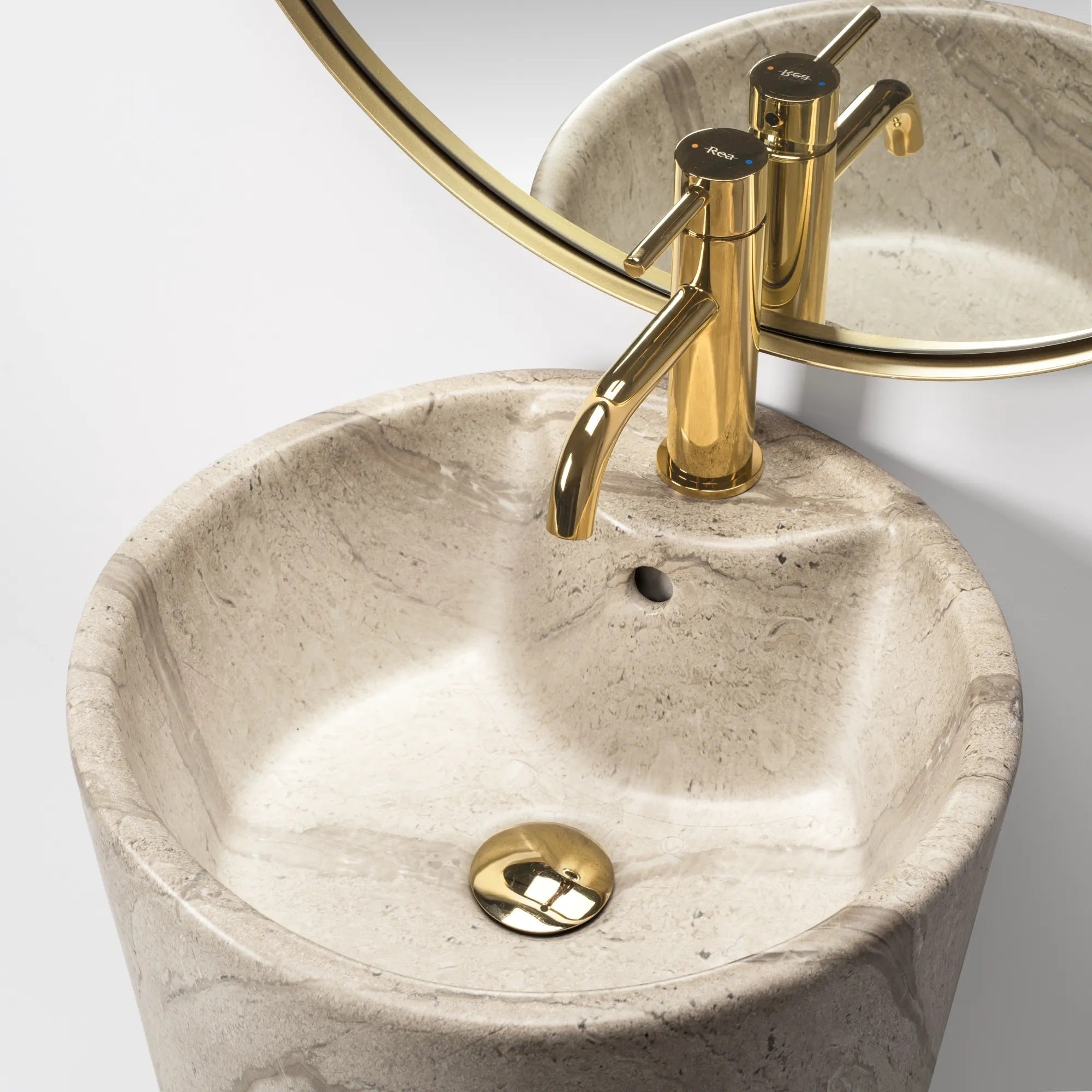 Свободностояща мивка Blanka Natural Matt Marble Ф40 см. – монолитна порцеланова мивка в матиран мрамор за баня, онлайн магазин KERANOVA