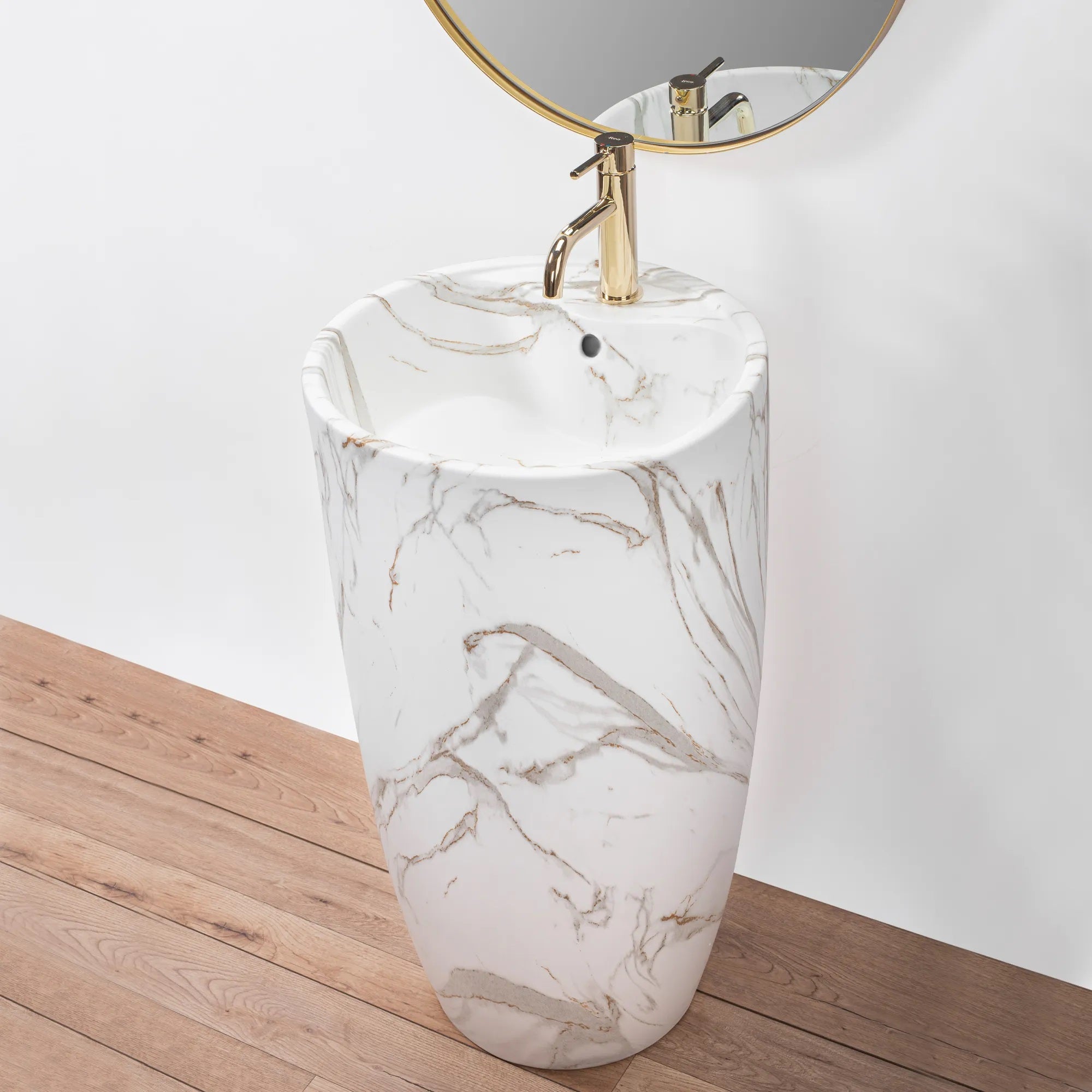 Свободностояща мивка Anya Lava Matt Ф45 см. монолитна порцеланова мивка с текстура камък за баня - онлайн магазин KERANOVA