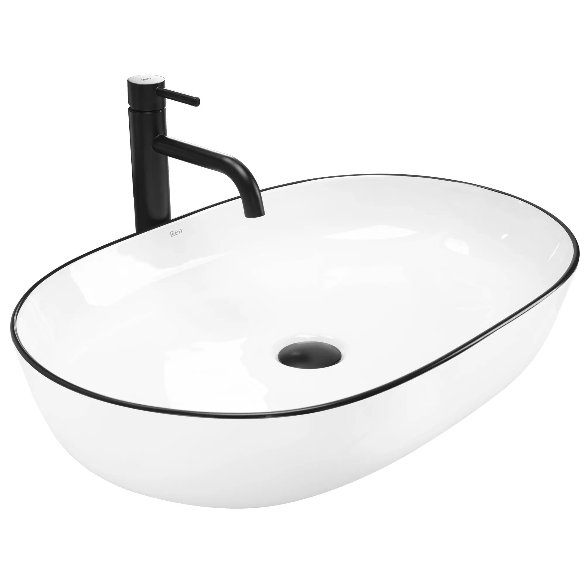 Умивалник за плот Cleo White Black Edge 60х41 см. - снежнобяла порцеланова мивка с черен кант за монтаж върху плот, KERANOVA онлайн магазин