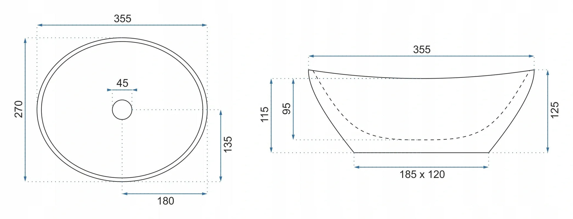 Умивалник за плот Sofia Mini Gold White Shiny 36х27 см. - снежнобял порцеланов умивалник с тънки стени и златна обшивка, монтаж върху плот, размери 36x27 см