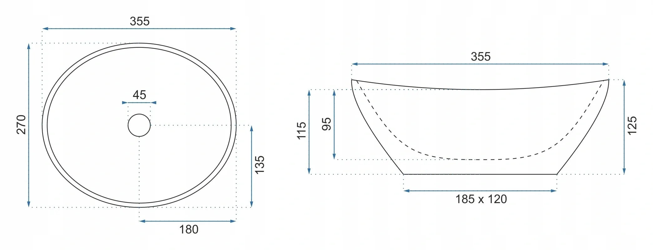 Умивалник за плот Sofia Mini Gold White Shiny 36х27 см. - снежнобял порцеланов умивалник с тънки стени и златна обшивка, монтаж върху плот, размери 36x27 см