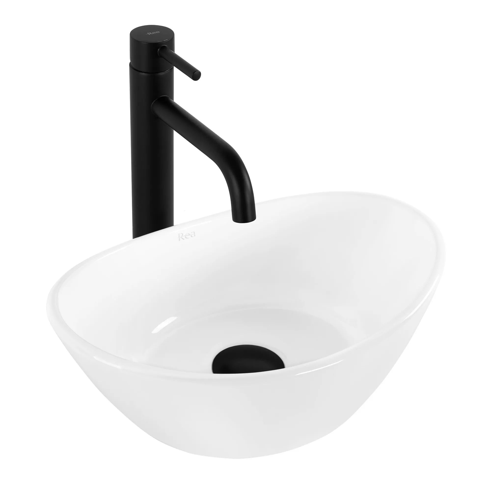 Умивалник за плот Kate 37х25 см. бял компактен умивалник за плот Kate с черен смесител - онлайн магазин за обзавеждане за бани KERANOVA