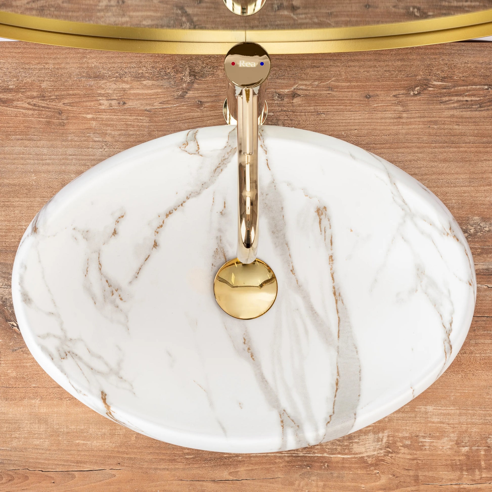 Умивалник за плот Linda Lava Mat 49х34 см. бял мат с декор естествен камък, дизайнерски плотен, наличен в онлайн магазин KERANOVA