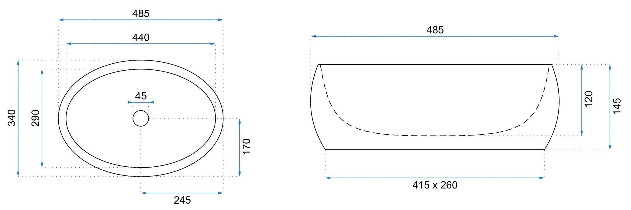 Умивалник за плот Linda Lava Shiny 49х34 см. – дизайнерски овален умивалник с декор на естествен камък и точни размери (485x340x145 мм) за онлайн магазин KERANOVA