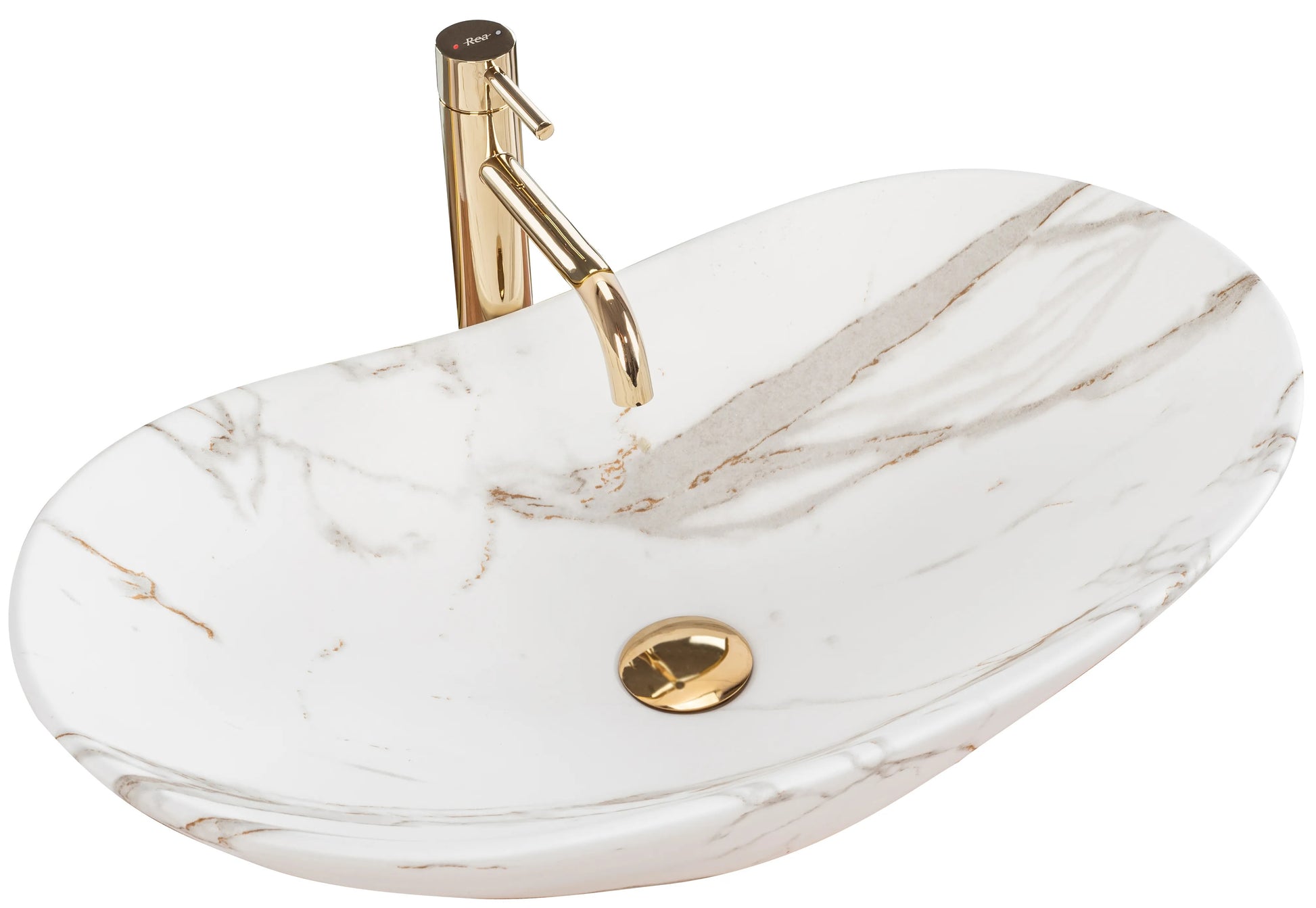 Умивалник за плот Royal Lava Mat 60х36 см. бял мат с декор естествен камък, монтаж върху плот, онлайн магазин KERANOVA