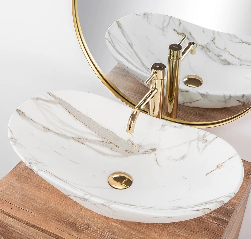 Умивалник за плот Royal Lava Mat 60х36 см. дизайнерски матов умивалник с декор естествен камък за онлайн магазин KERANOVA