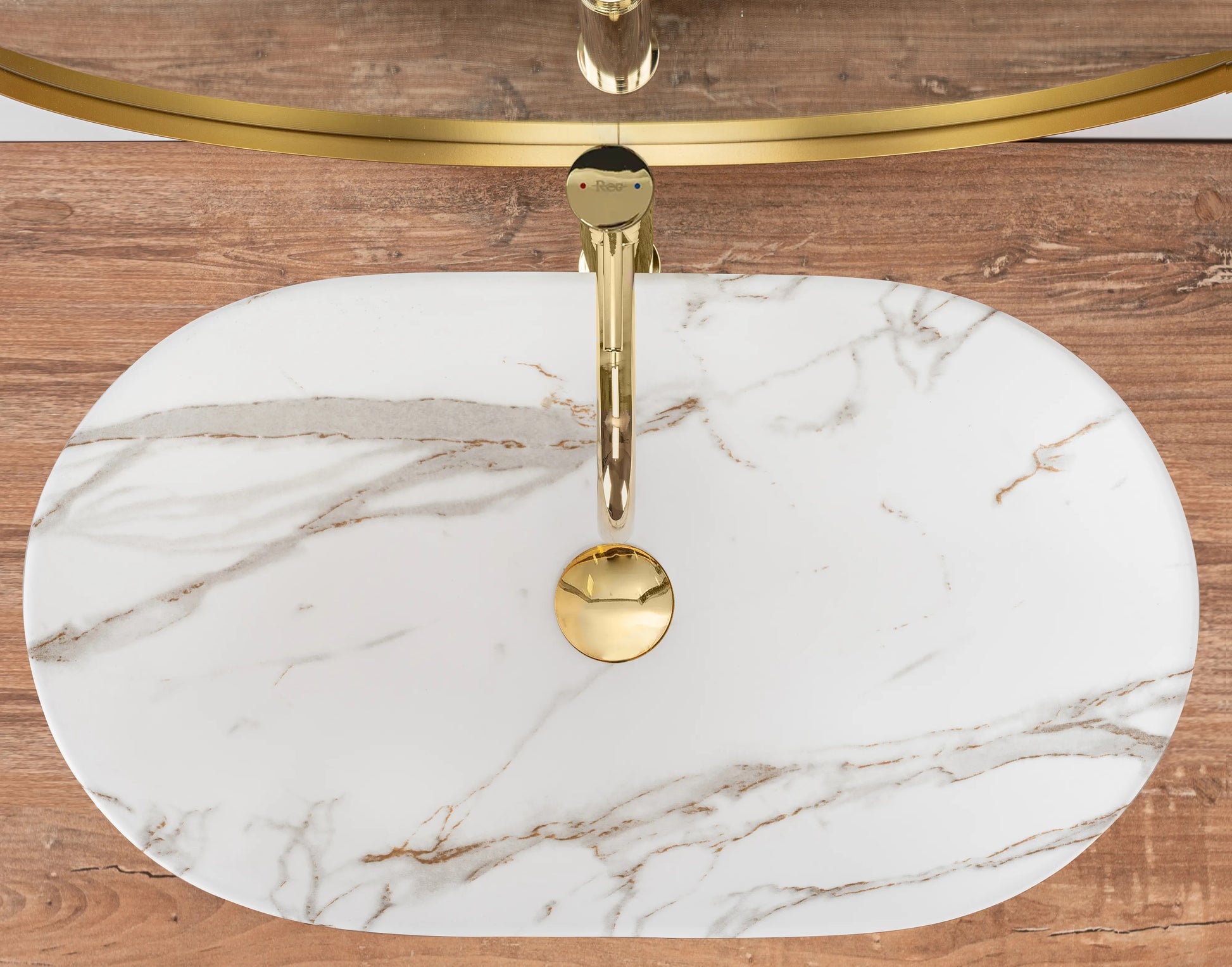 Умивалник за плот Royal Lava Mat 60х36 см. бял мат с декор естествен камък, монтаж върху плот - онлайн магазин за обзавеждане за бани KERANOVA