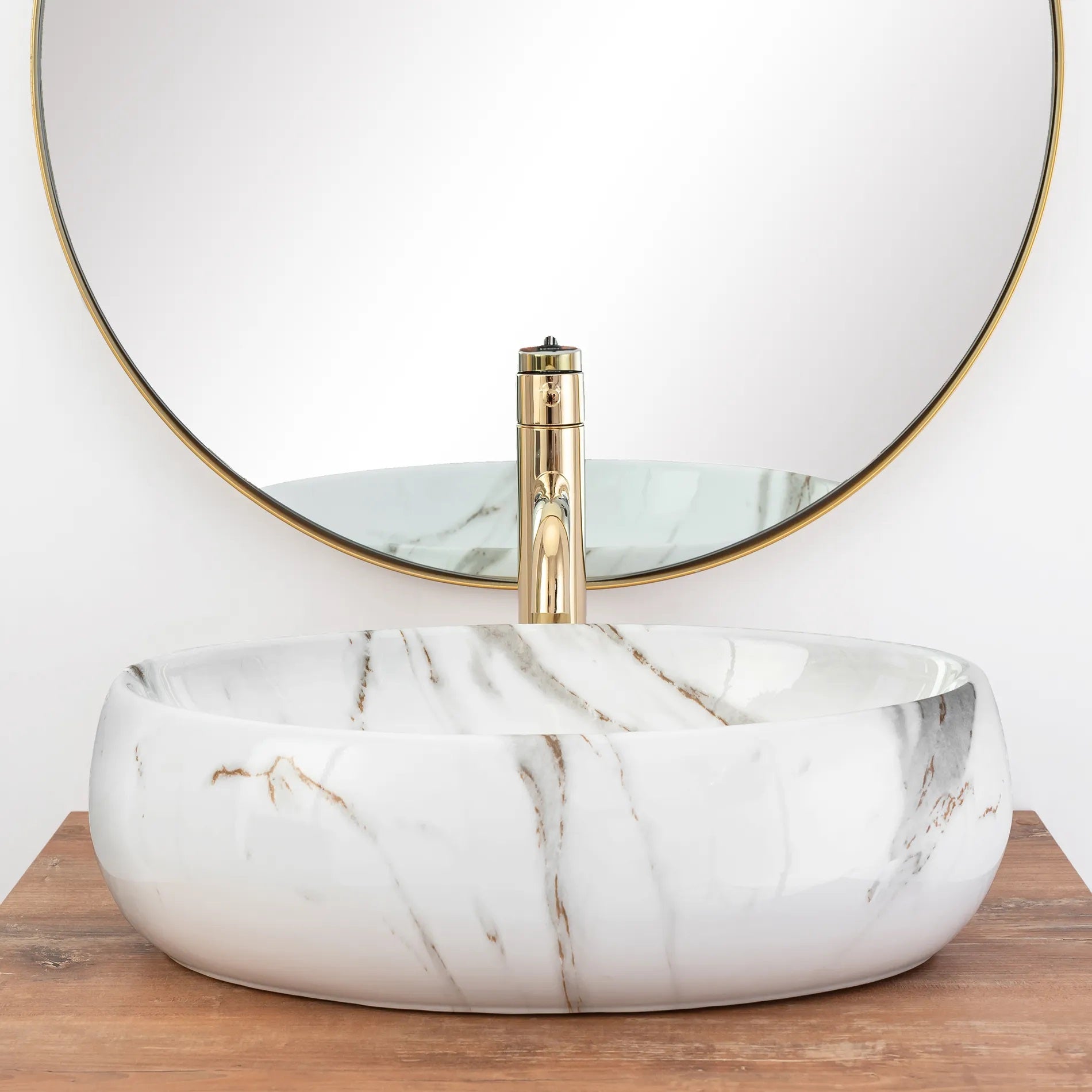 Умивалник за плот Linda Lava Shiny 49х34 см. - дизайнерски бял гланцов умивалник в стил естествен камък, онлайн магазин за обзавеждане за бани KERANOVA