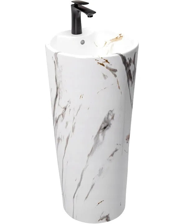Свободностояща мивка Blanka Marble Ф40 см. - порцеланова пиедестална мивка с мраморен ефект, доставка KERANOVA онлайн магазин