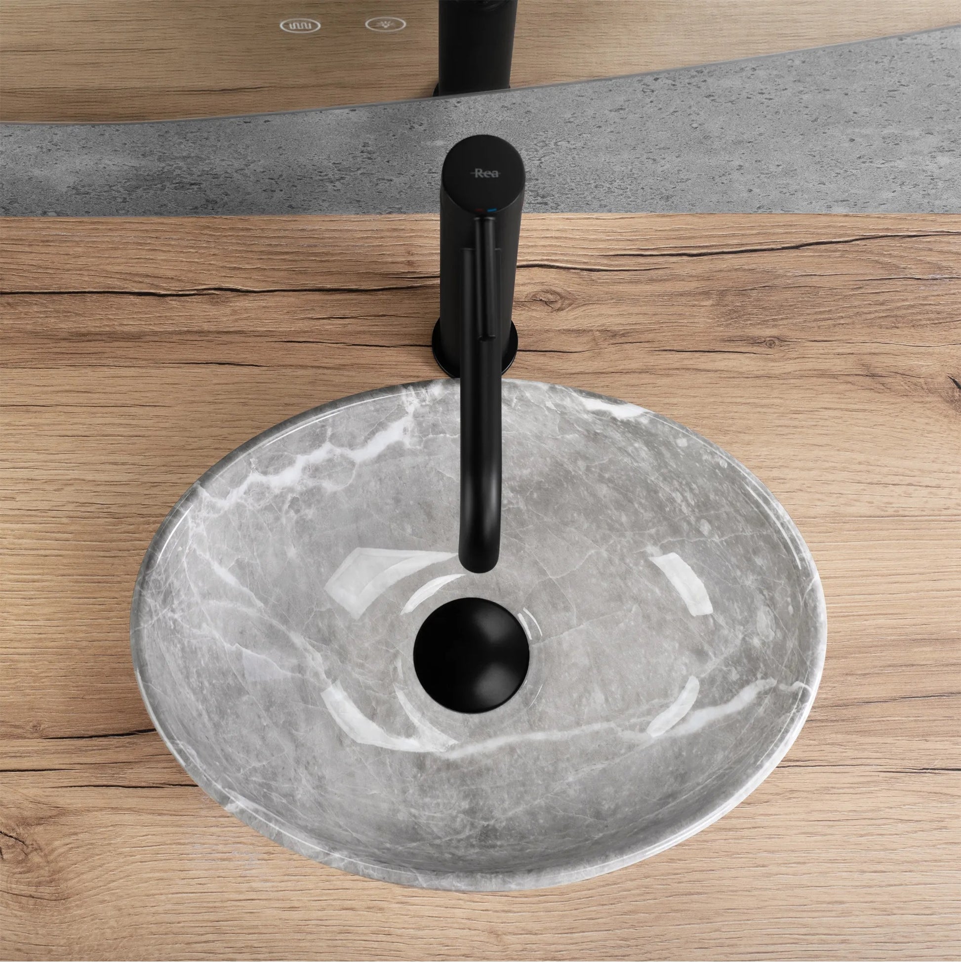 Умивалник за плот Sofia Mini Grigio 35х26 см. порцеланова мивка с текстура естествен камък, монтаж върху плот, KERANOVA онлайн магазин