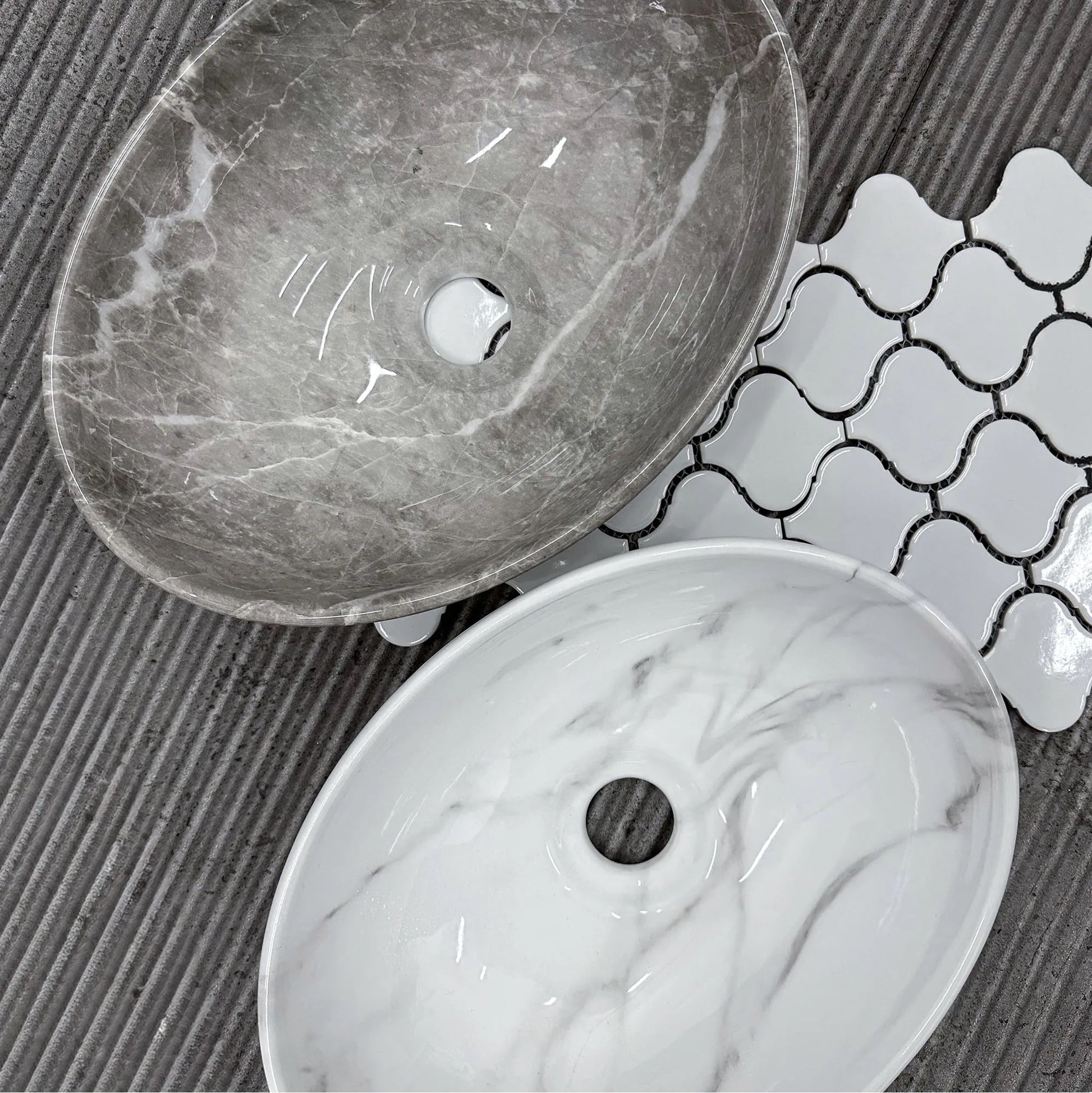 Умивалник за плот Sofia Mini Grigio 35х26 см. - порцеланов умивалник с каменна текстура, монтаж върху плот, онлайн магазин KERANOVA