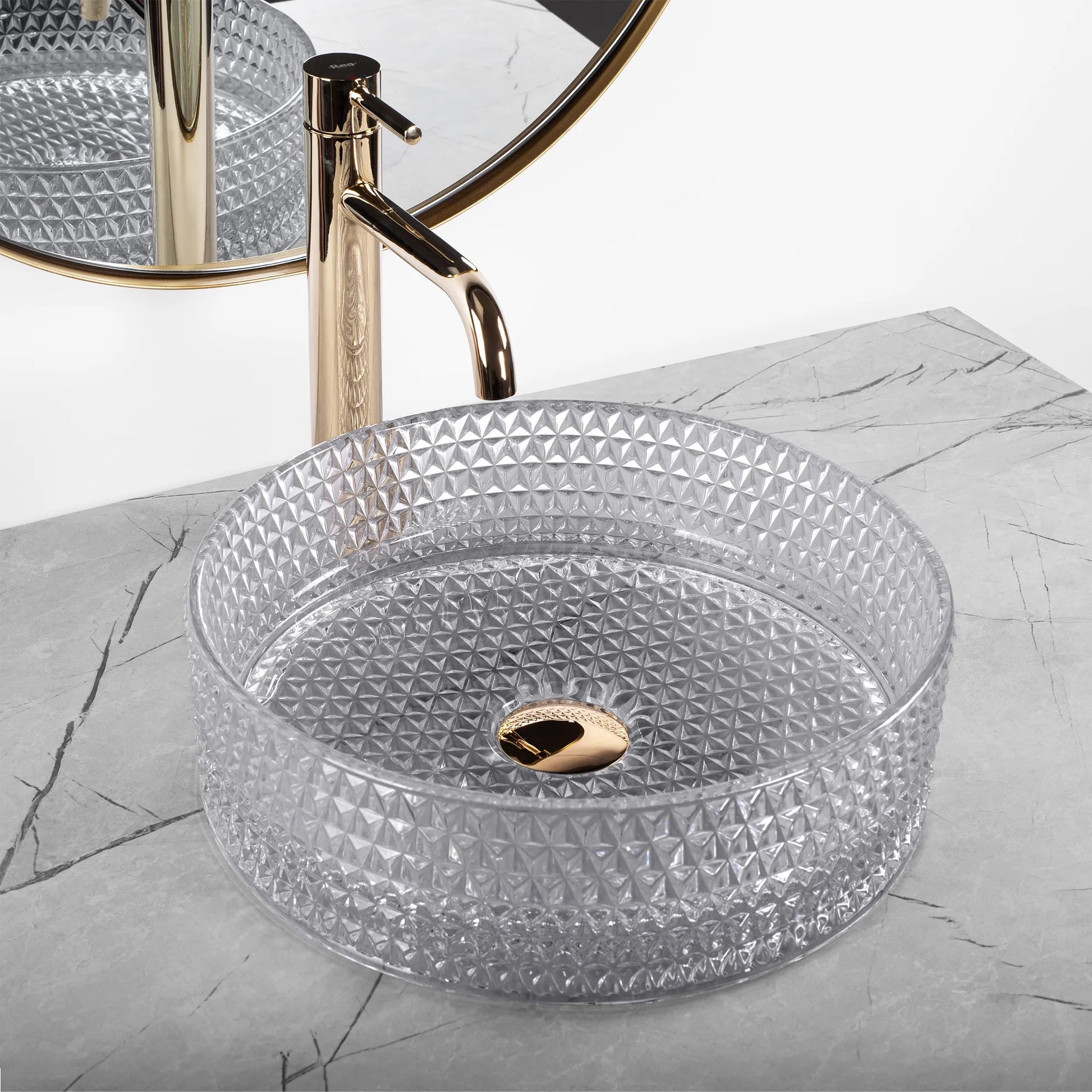 Стъклена мивка за плот Cristal Light Grey Ф36 см. – дизайнерски кръгъл умивалник от стъкло на плот, модел Cristal Light Grey, наличен в онлайн магазин KERANOVA