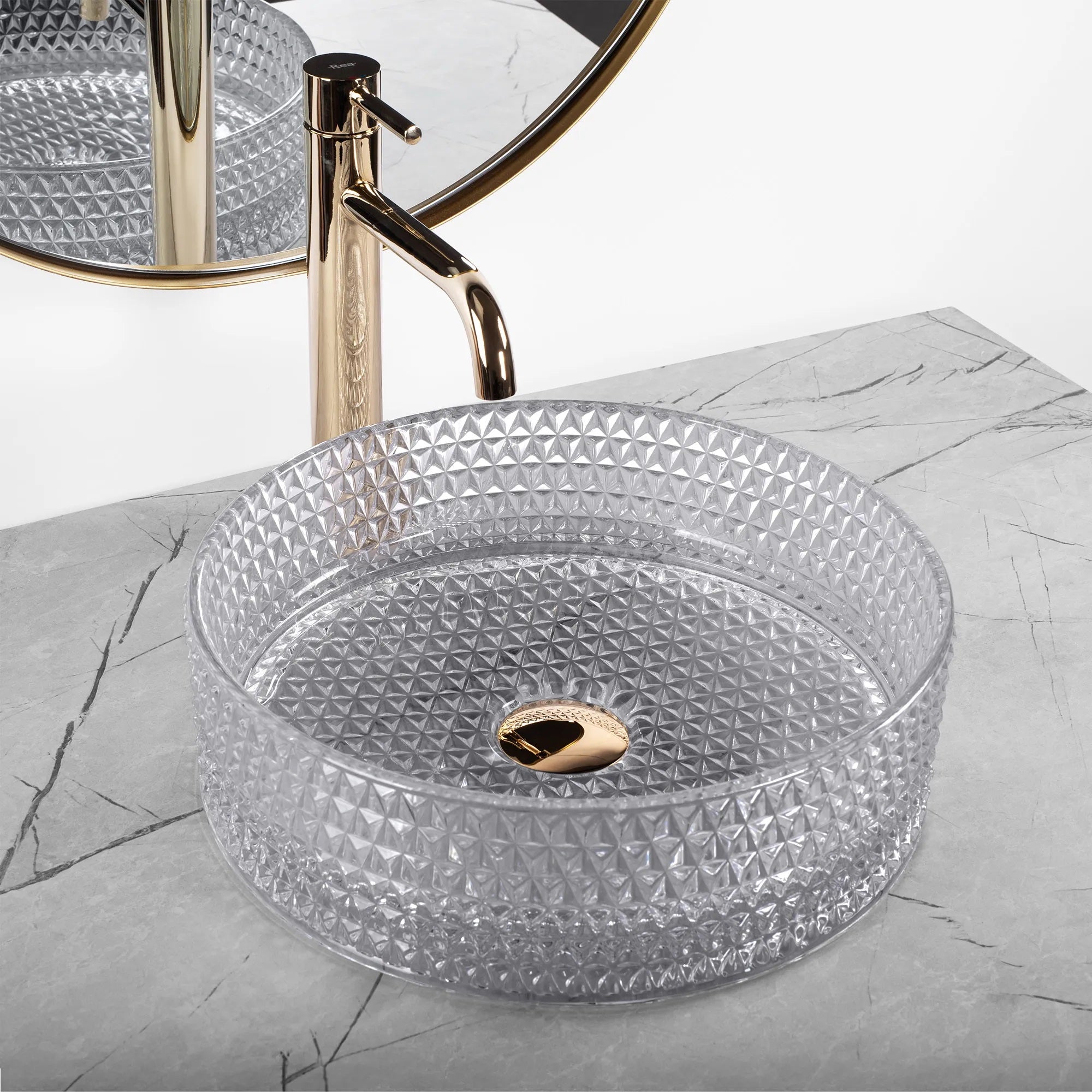 Стъклена мивка за плот Cristal Light Grey Ф36 см. – дизайнерски кръгъл умивалник от стъкло на плот, модел Cristal Light Grey, наличен в онлайн магазин KERANOVA