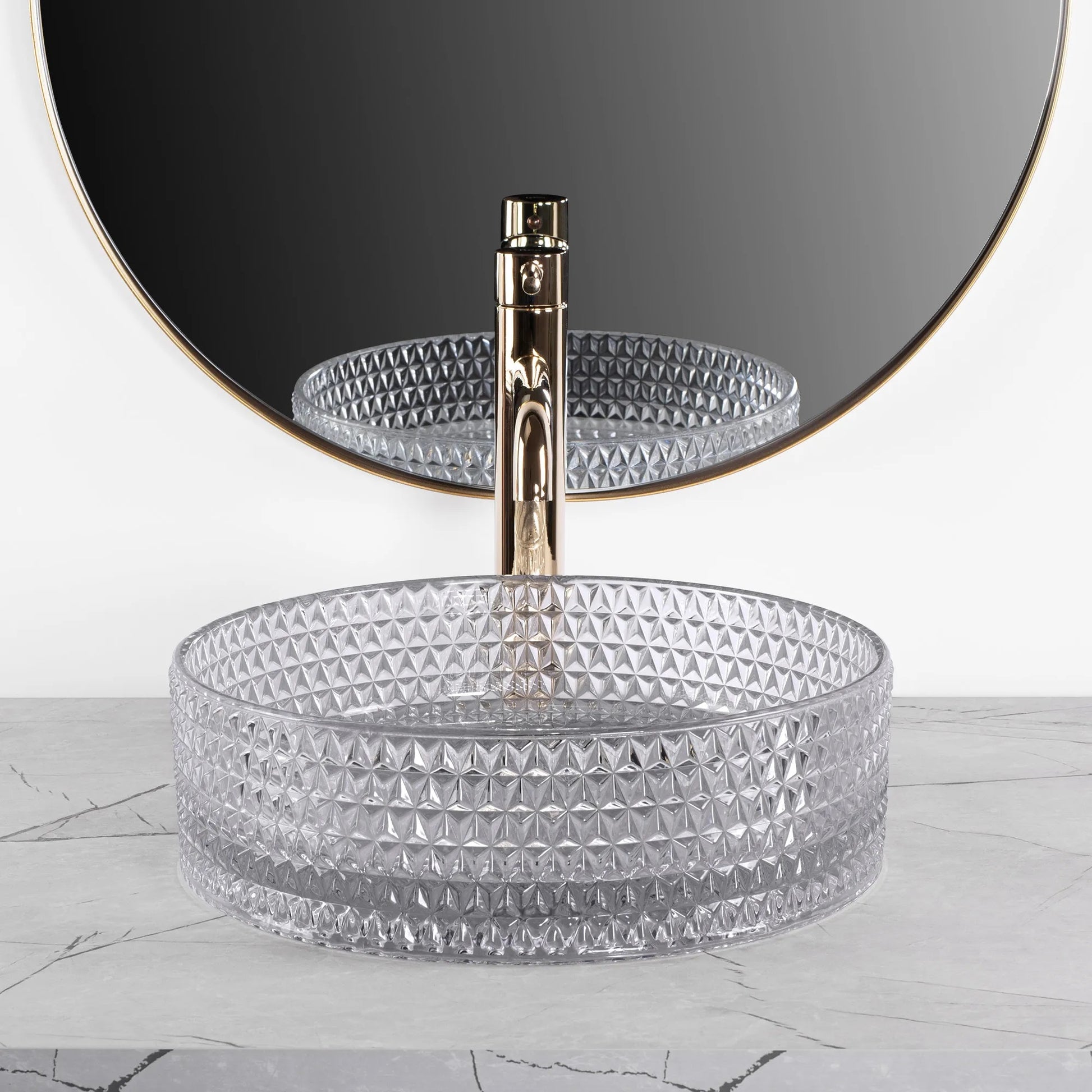 Стъклена мивка за плот Cristal Light Grey Ф36 см. - дизайнерски умивалник от стъкло за монтаж върху плот, онлайн магазин за обзавеждане за бани KERANOVA