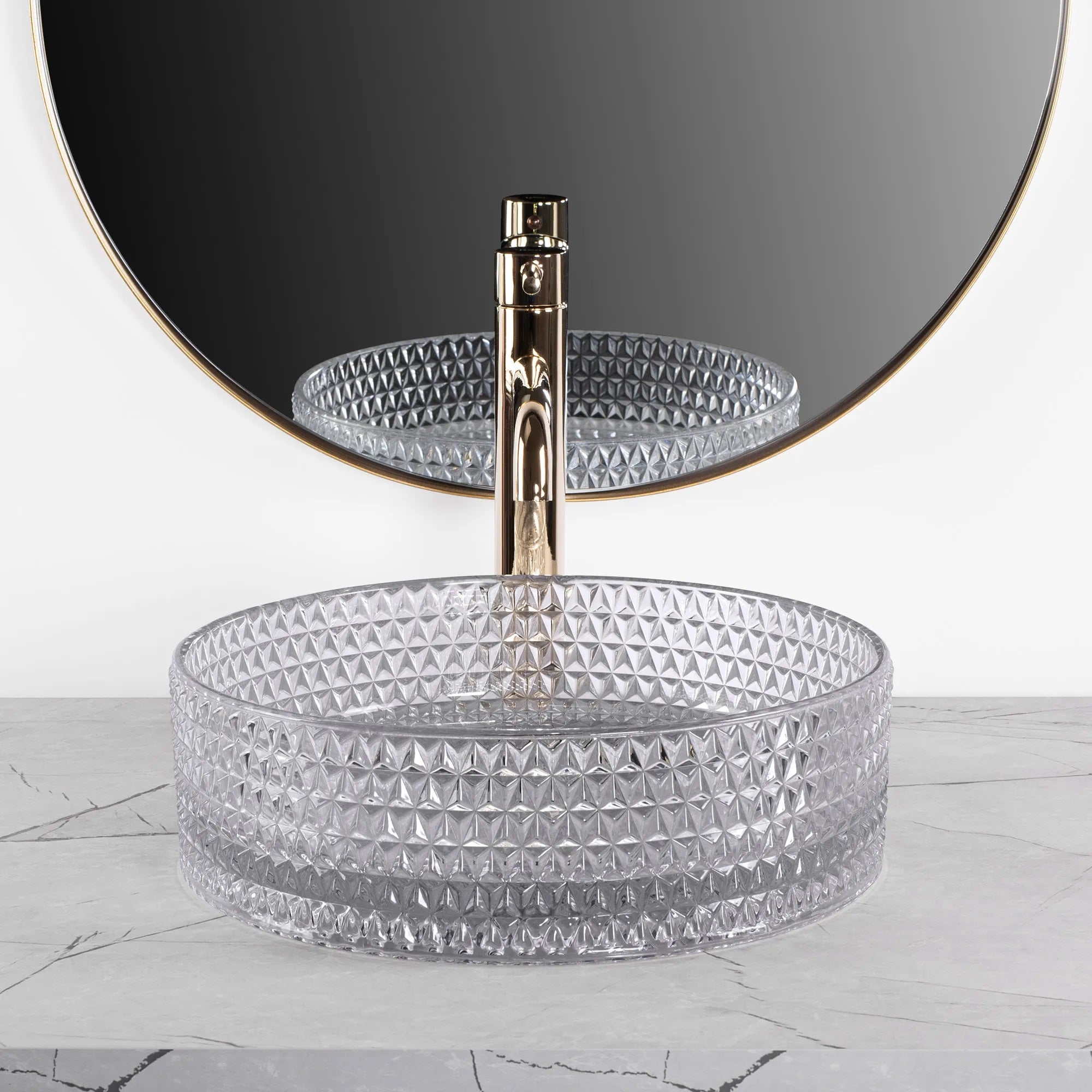 Стъклена мивка за плот Cristal Light Grey Ф36 см. - дизайнерски умивалник от стъкло за монтаж върху плот, онлайн магазин за обзавеждане за бани KERANOVA