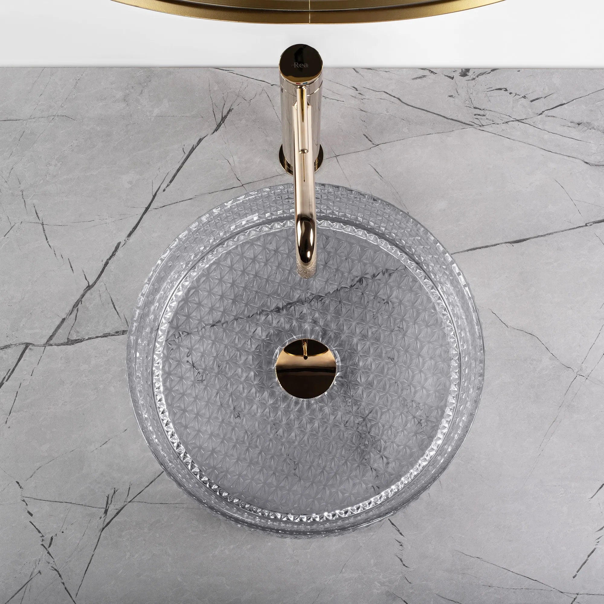 Стъклена мивка за плот Cristal Light Grey Ф36 см. дизайнерски умивалник от стъкло върху плот – онлайн магазин за обзавеждане за бани KERANOVA