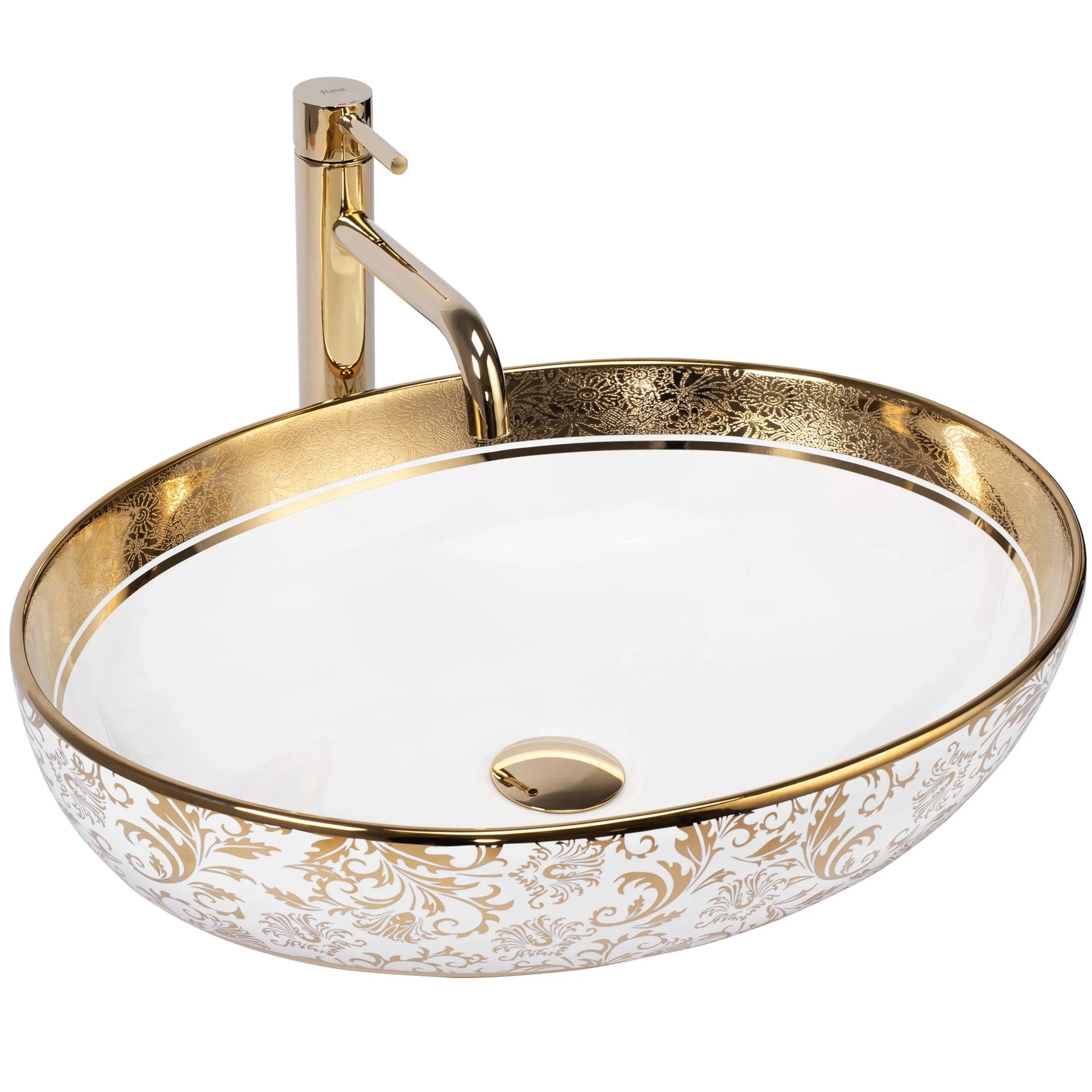Умивалник за плот Margot White Gold 52х40 см. - дизайнерски бял и златен умивалник за плот от KERANOVA, полски модел REA Margot