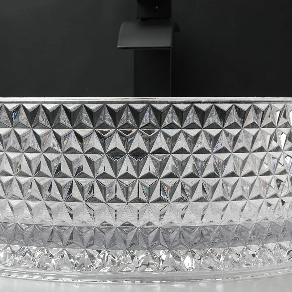 Стъклена мивка за плот Cristal Transparent Ф36 см. – дизайнерски умивалник от стъкло за монтаж върху плот, онлайн магазин за обзавеждане за бани KERANOVA