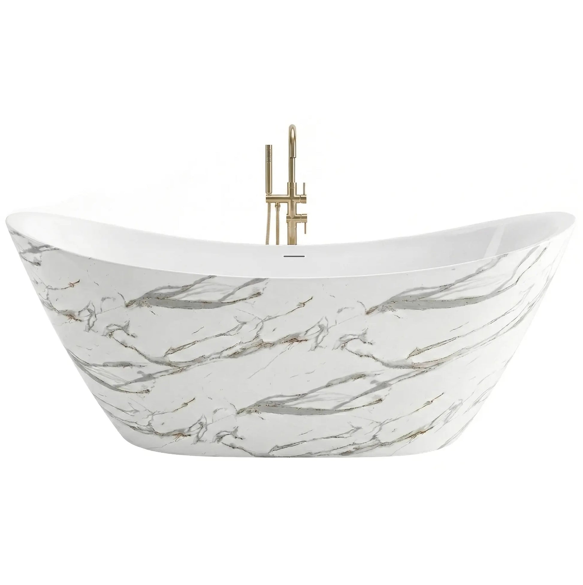 Свободностояща вана Ferrano Slim Nature 170x73 см. с мраморен ефект, луксозна вана за баня със смесители