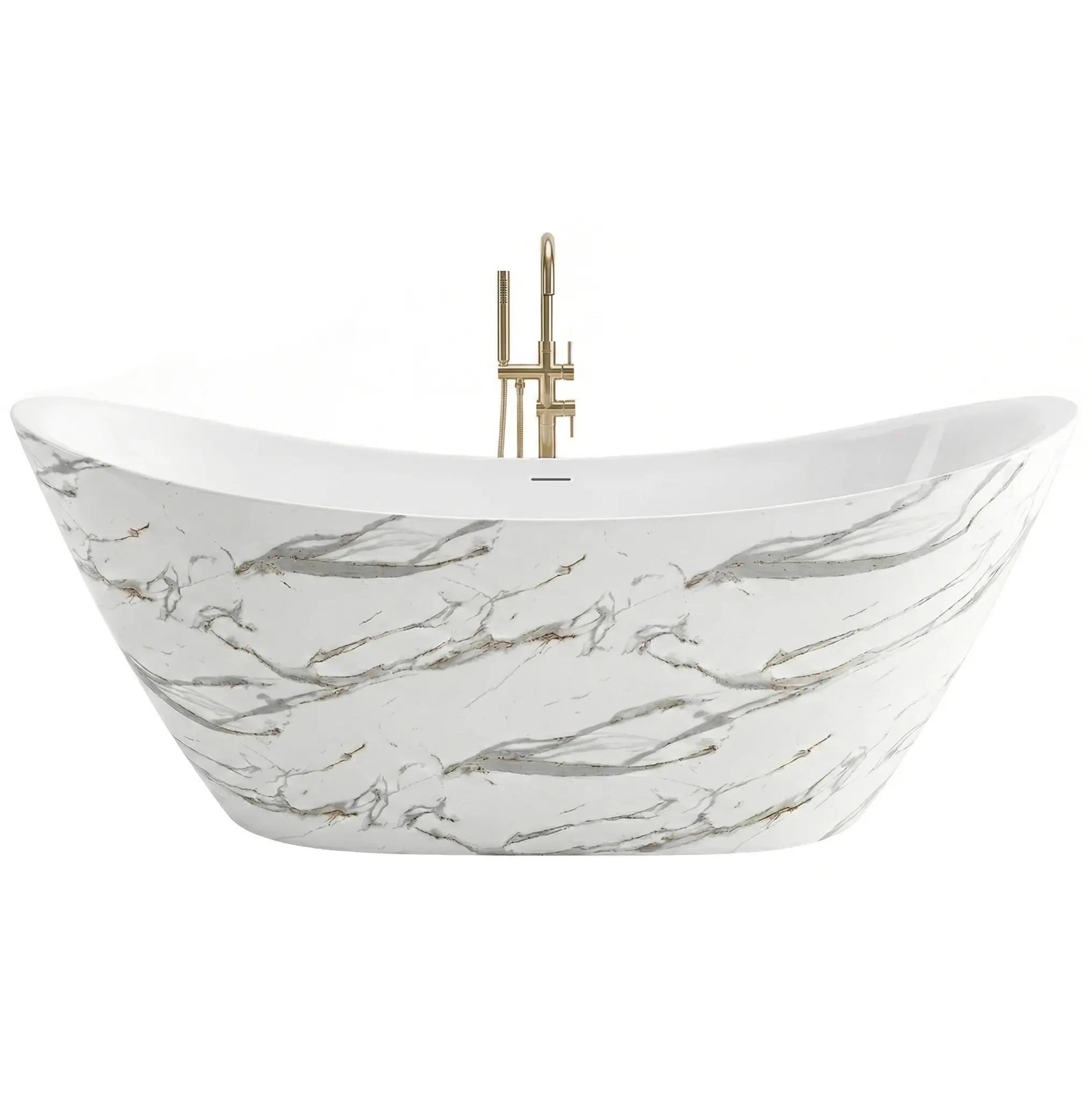 Свободностояща вана Ferrano Slim Nature 170x73 см. с мраморен ефект, луксозна вана за баня със смесители
