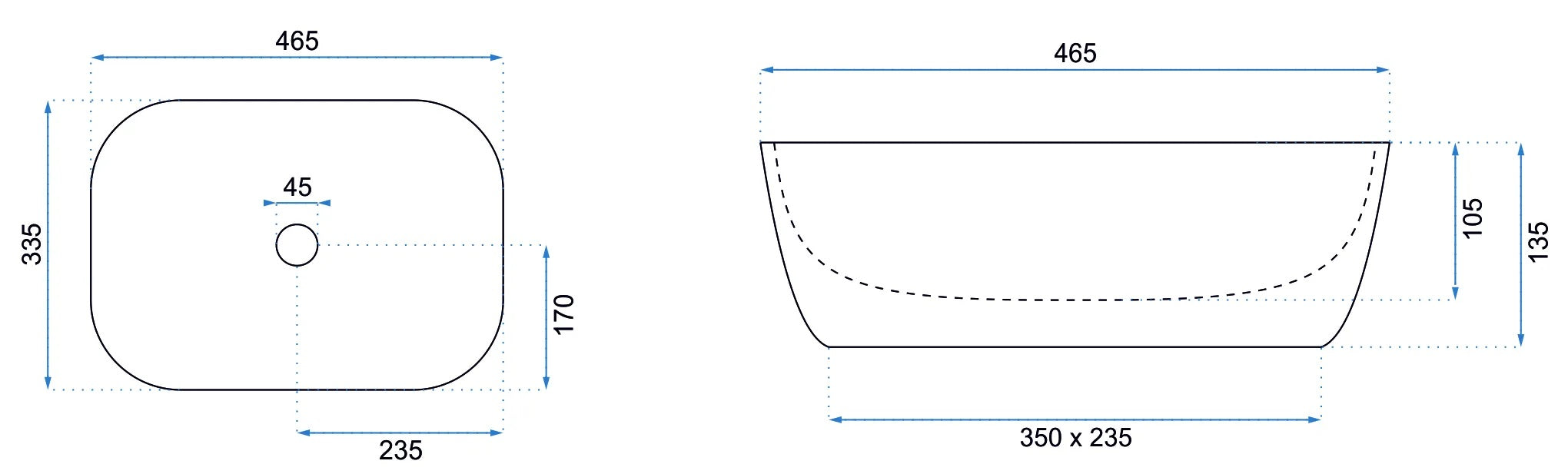 Умивалник за плот REA BELINDA BLACK - черен гланц, технически размери 46,5х33,5х13,5 см, монтаж върху плот, черен гланц