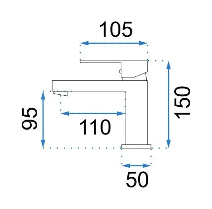 Комплект Fenix Chrome - технически чертеж на смесител за мивка с размери 150x105x110x95 мм, онлайн магазин KERANOVA
