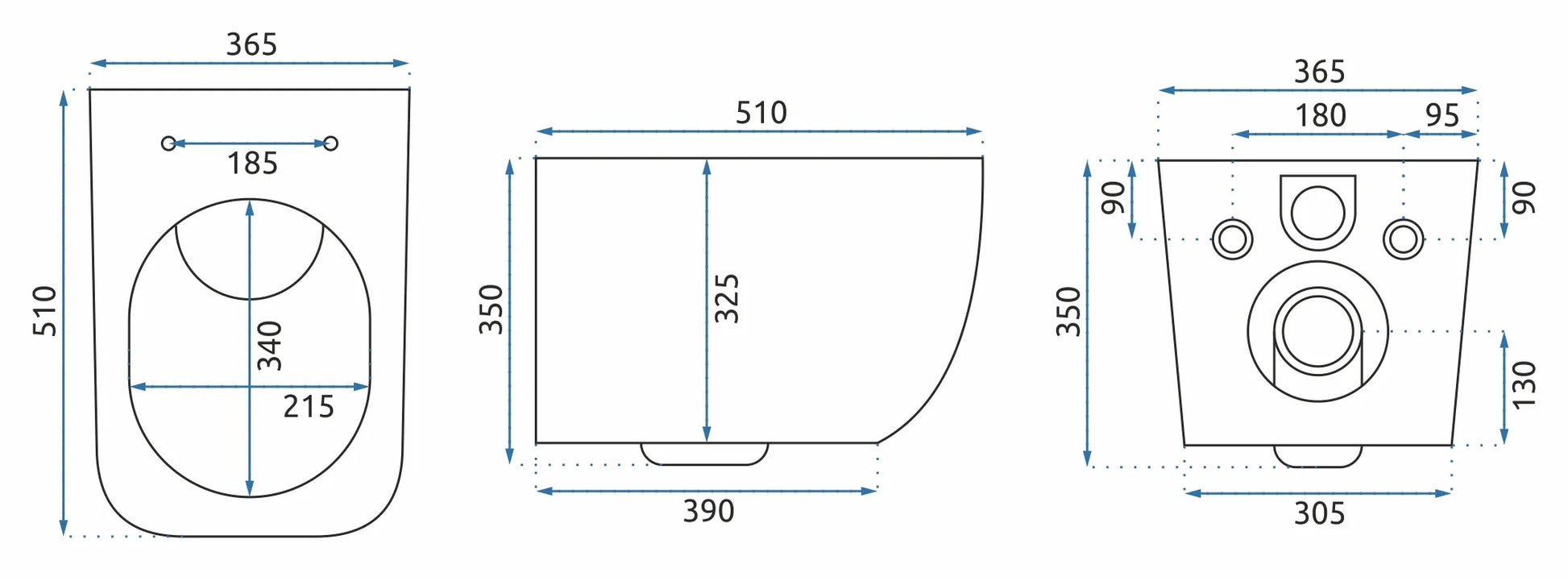 Kомплект Martin Rimless и GROHE Skate Cosmopolitan – технически размери окачена тоалетна Martin Square Slim Rimless 510x365x350 мм за KERANOVA