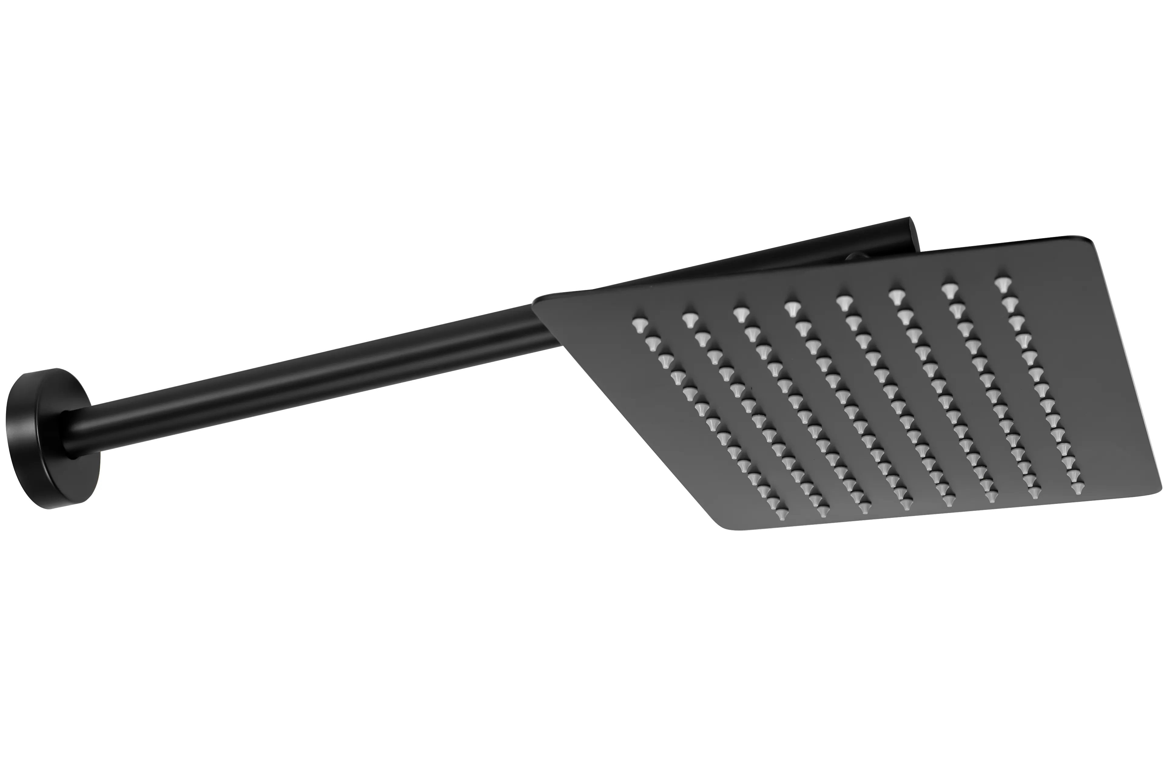 Комплект Oval Black - черен мат квадратен душ пита 30x20 см с рамо 40 см, вграден душ комплект за баня от KERANOVA