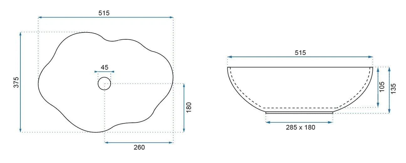 Умивалник за плот REA PEARL BLACK - черен гланц, дизайнерски размери 51.5x37.5x13.5 см, монтаж върху плот, онлайн магазин KERANOVA