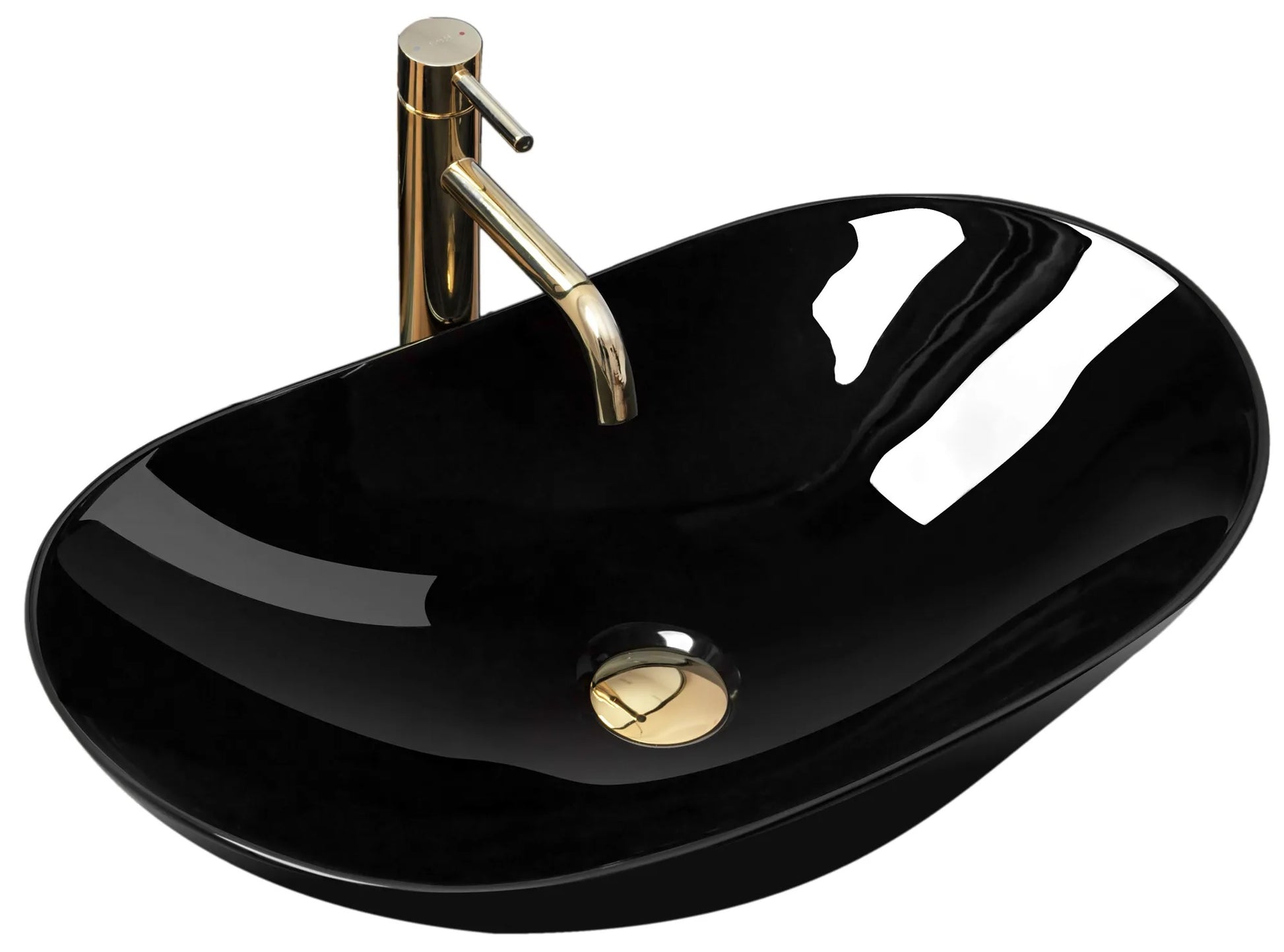 Умивалник за плот REA ROYAL 60 BLACK - черен гланц, дизайнерски плотен умивалник 60,5х36х16 см в онлайн магазин за обзавеждане за бани KERANOVA