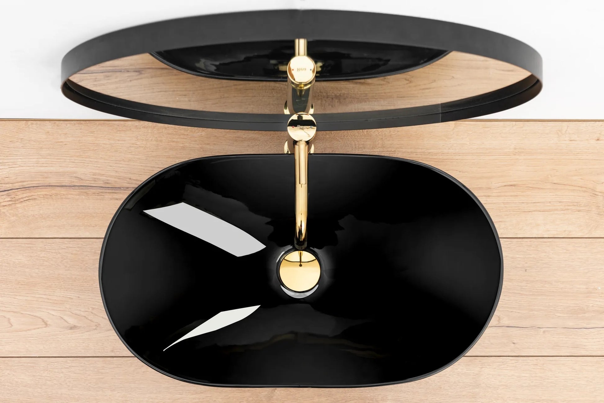 Умивалник за плот REA ROYAL 60 BLACK - черен гланц върху плот, дизайнерски черен гланцов овален умивалник в онлайн магазин за обзавеждане за бани KERANOVA